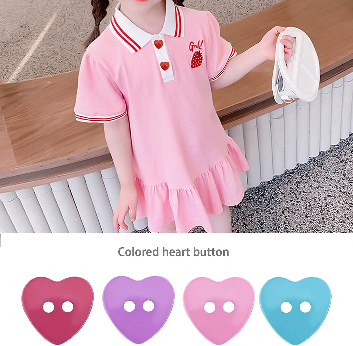 200Pcs Heart Buttons - Colourful Plastic Love Heart Shape with Two Holes for DIY Sewing Accessories, Clothing Making image number 6