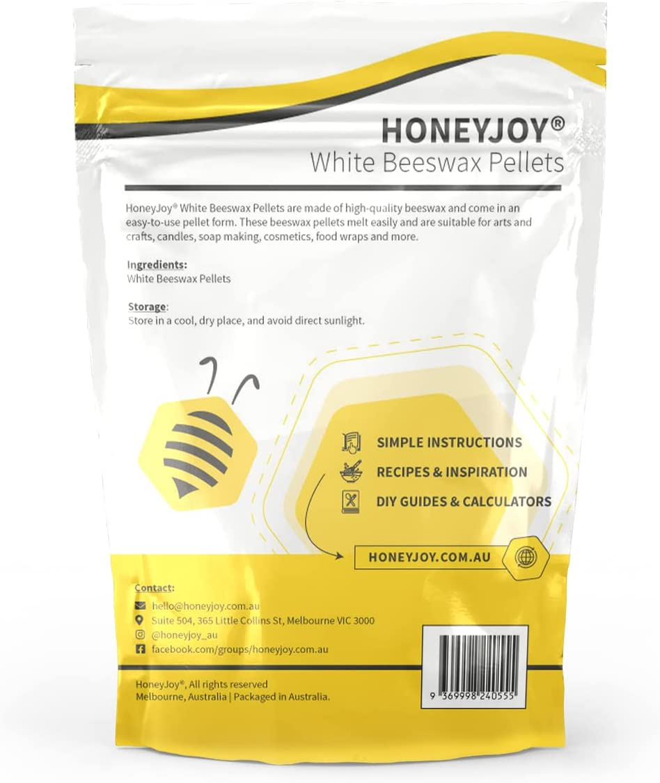 HONEY JOY White Beeswax Pellets 250G - 100% Pure from an Australian Brand, Cleaned to Highest Grade, No Dust or Bits. Ideal for Candles, Cooking, Crafts, Soap, Cosmetics, Pharma