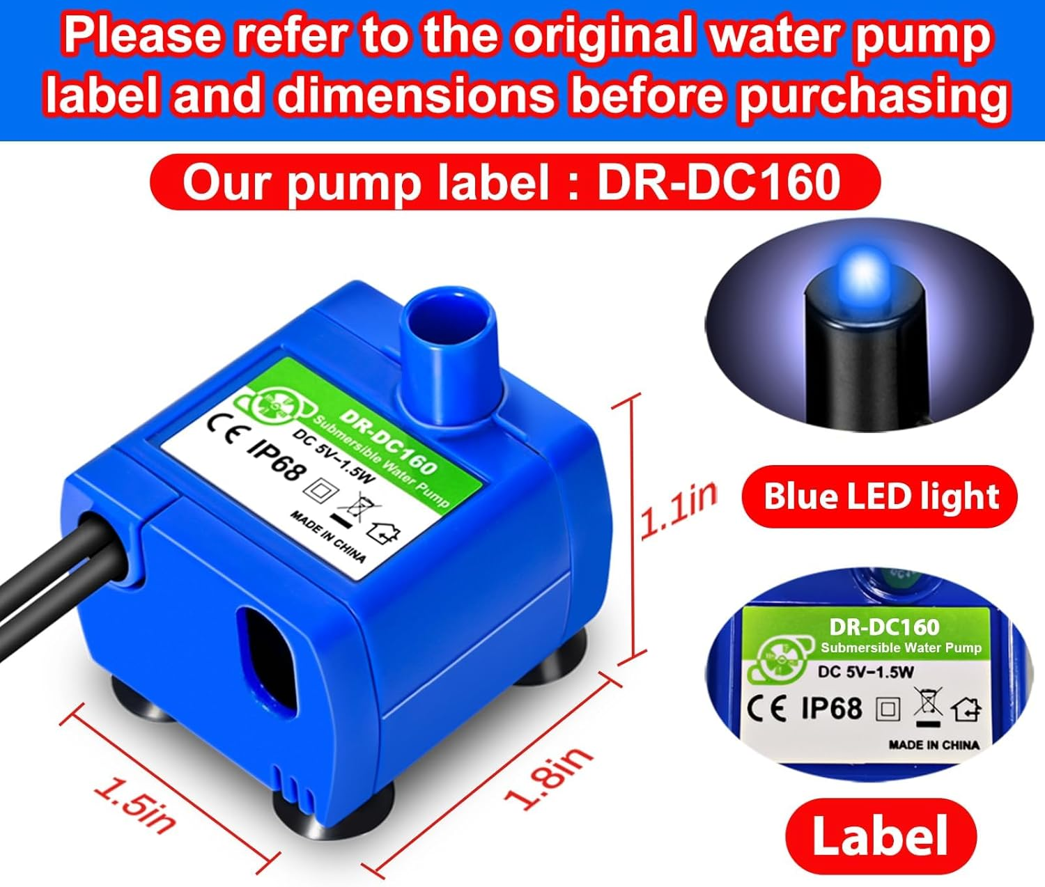 Cat Water Fountain Pump, Pet Water Fountain Pump Replacement Pump DR-DC160 Motor,Cat Fountain Motor Replacement and Cat Water Dispenser Replacement Pump image number 4