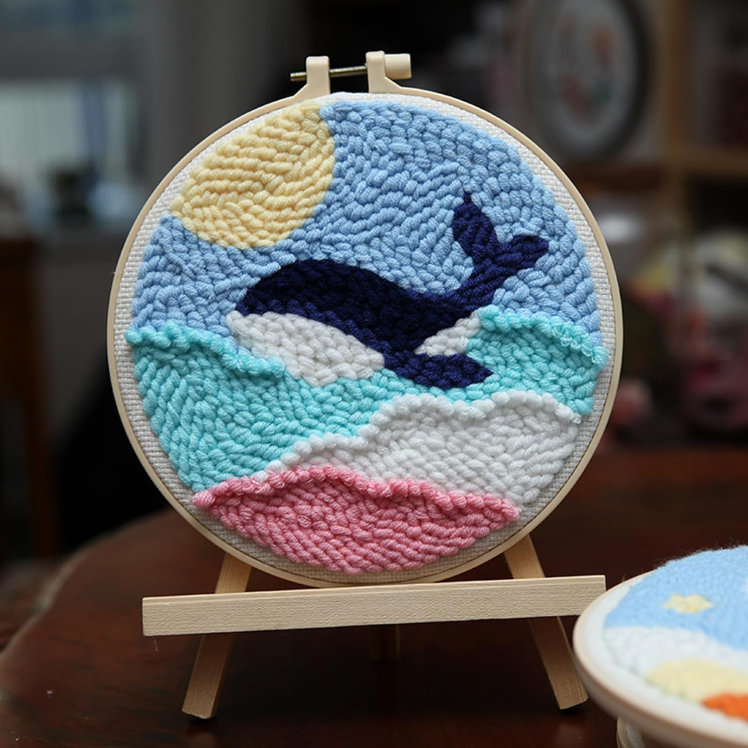 Punch Needle Kit with Whale Pattern Needle Punch Starter Kits for Beginners Handcraft DIY Embroidery Kit DIY Punch Craft for Kids Adults Craft Punch Hoop Kits With image number 3