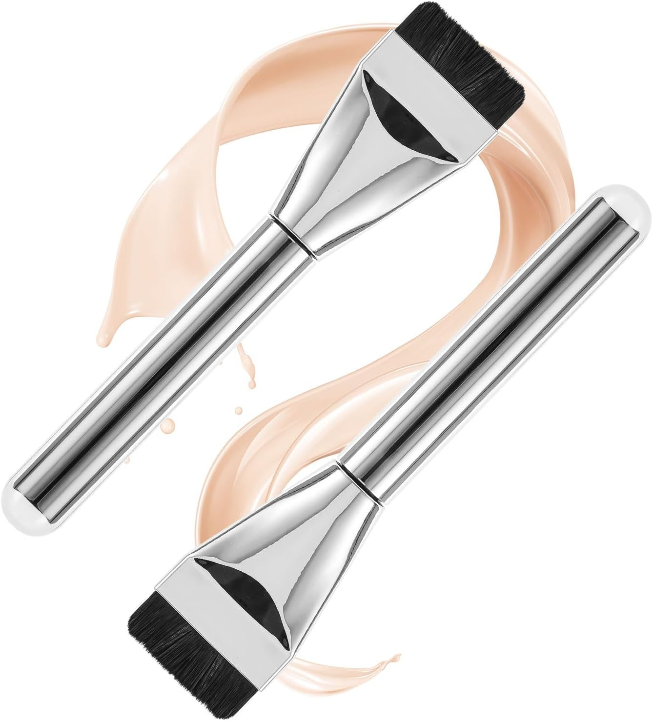 Pack of 2 Flat Foundation Brushes, Ultra Thin Makeup Brush for Liquid Foundation Silver Soft Brush Portable Makeup Face Brush Tool for Salon Home Travel image number 6