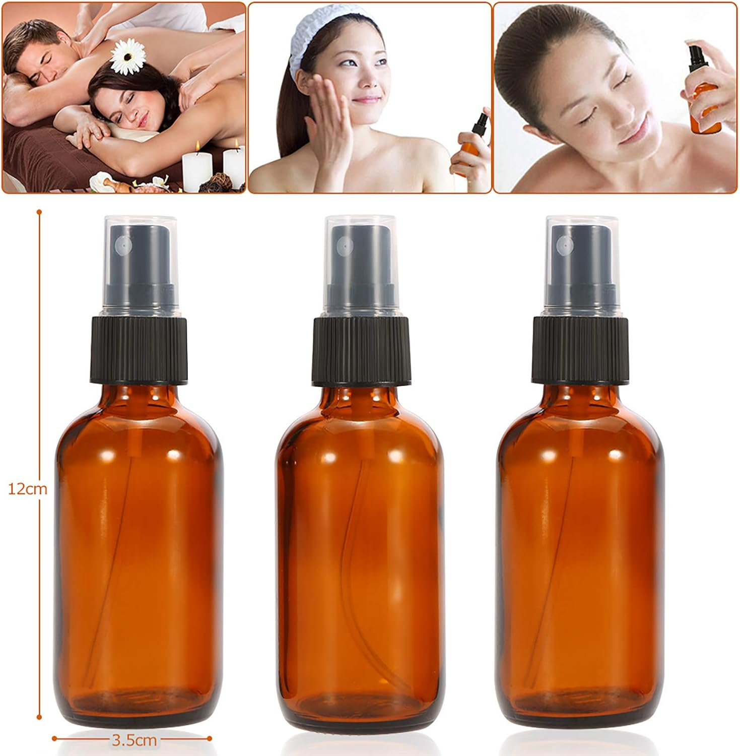 Amber Glass Spray Bottle Black Fine Mist Sprayer 50Ml Pack of 3 Essential Oil Chemical Perfume Atomizer Container