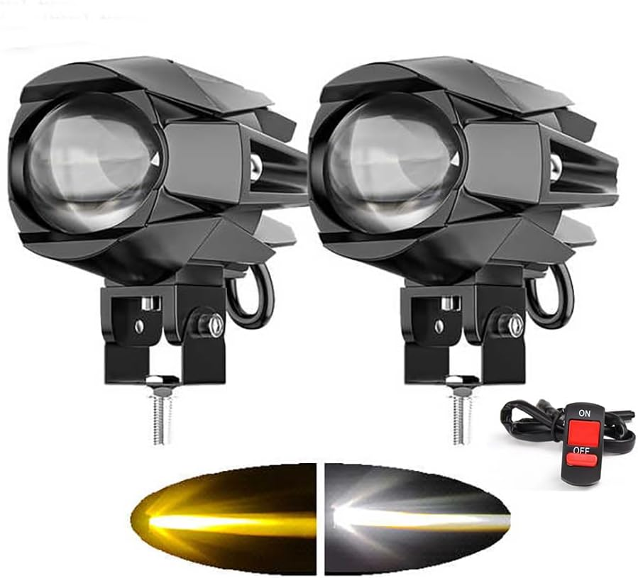 LED Motorcycle Fog Lights, 60W 18000LM Driving Auxiliary Lights, Motorbike LED Lights with Waterproof Wire Harness Kit, LED Spotlights Universal Fit for Motorcycle Car SUV ATV UTV, 2PCS (Black 2)