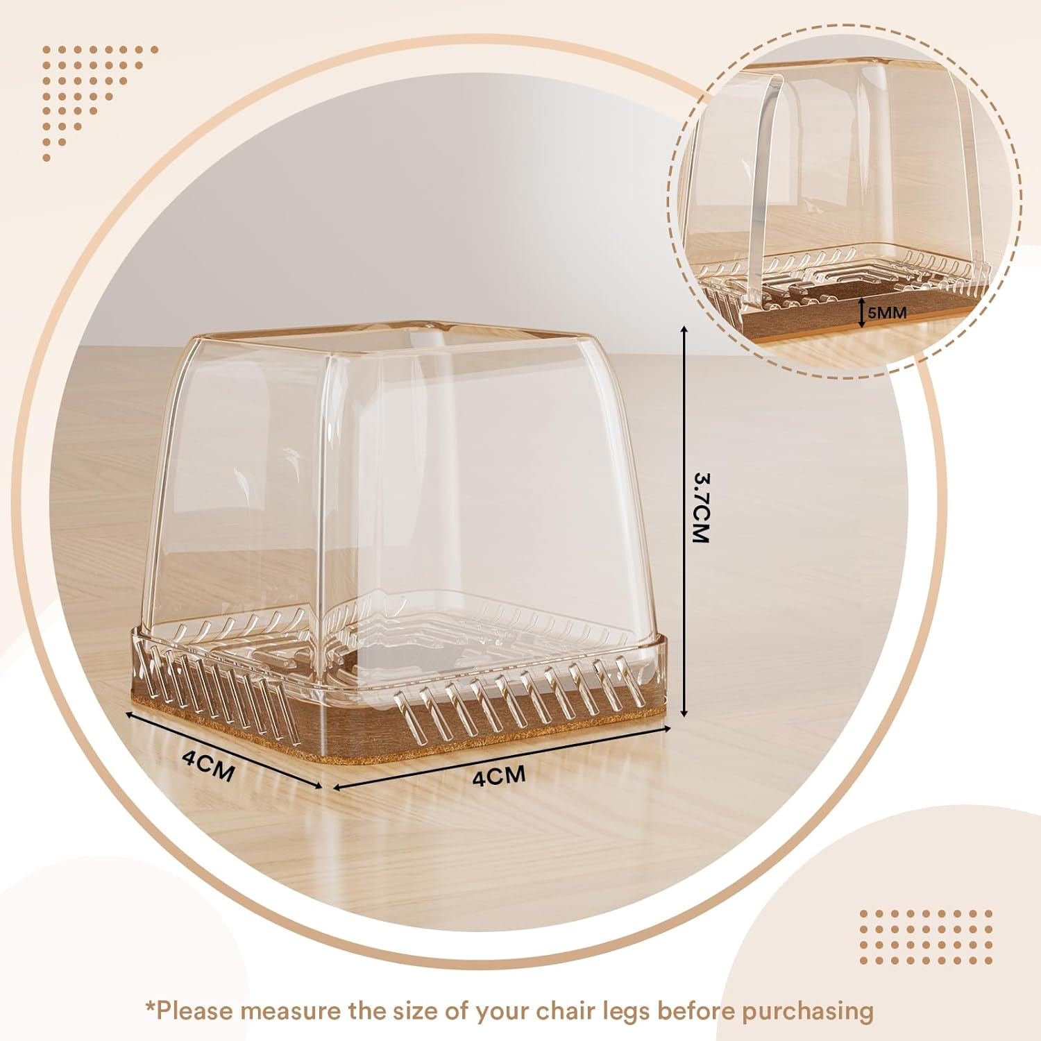 Euqvunn 18Pcs Square Chair Leg Floor Protectors, Mini Small Floor Protectors for Furniture Legs, Rectangle Stool Leg Covers with Felt Pads, Chair Leg Caps to Protect Hardwood Floors, 28-35Mm image number 1