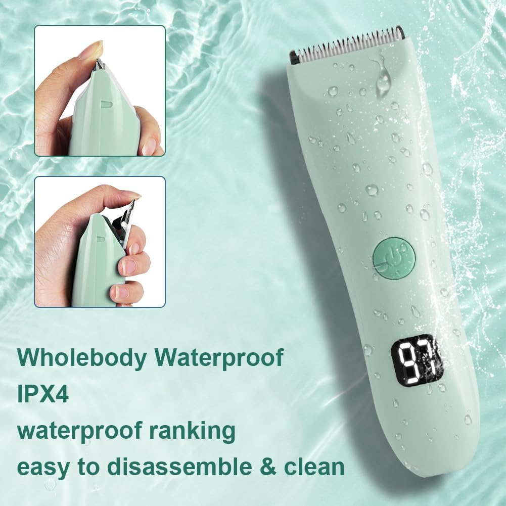 HOTUT Baby Hair Clipper, Waterproof Rechargeable Cordless Hair Trimmer with LCD Display, 2 Guide Combs, Quiet Kids Hair Clipper, Hair Trimmer for Baby (Green) image number 2