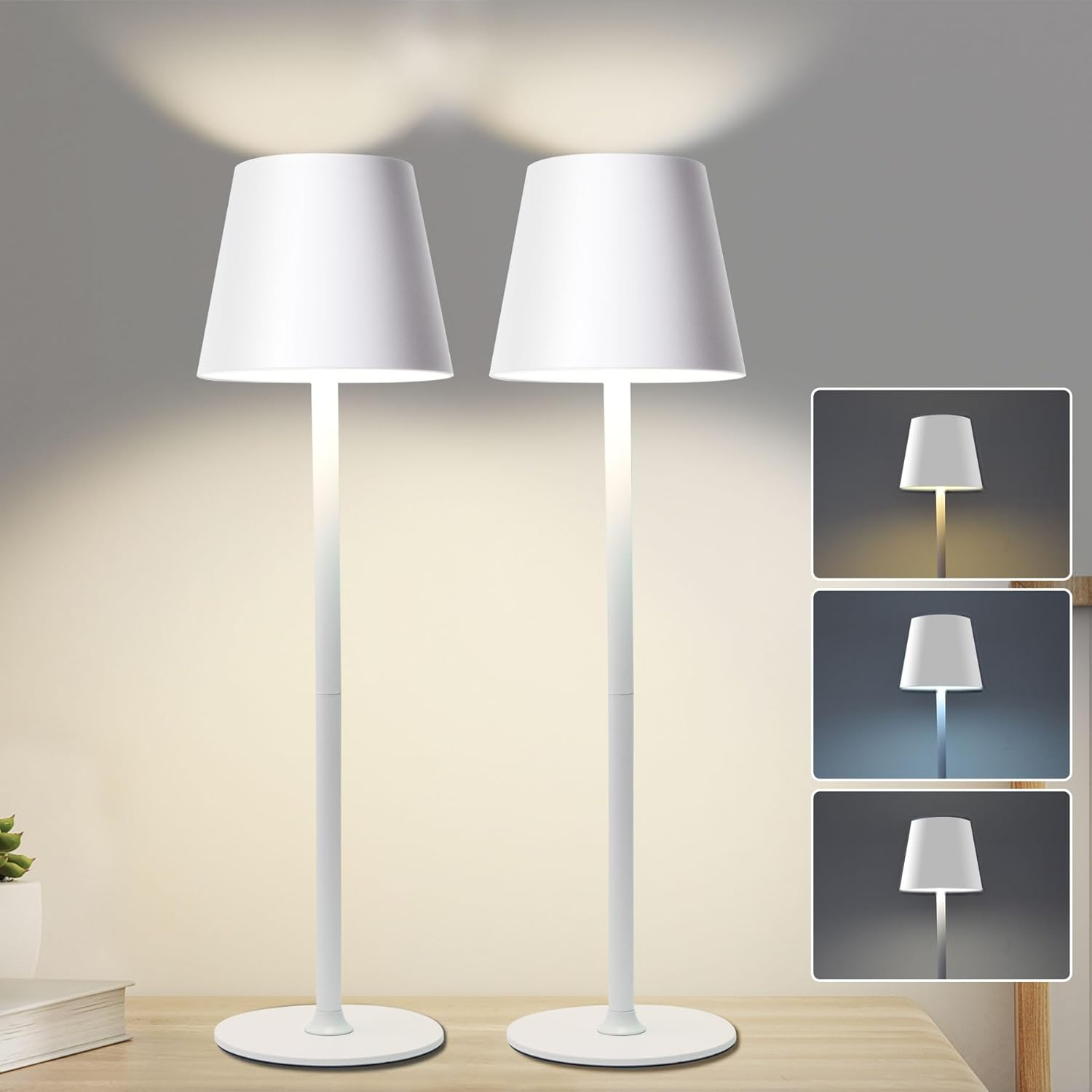 LED Table Lamp, Dimmable LED Battery Table Lamp Wireless, with 6000 Mah Battery, Rechargeable Table Lamp with USB, 3 Light Modes for Bedroom, Living Room, Dining Room, Bar, Gold, Large