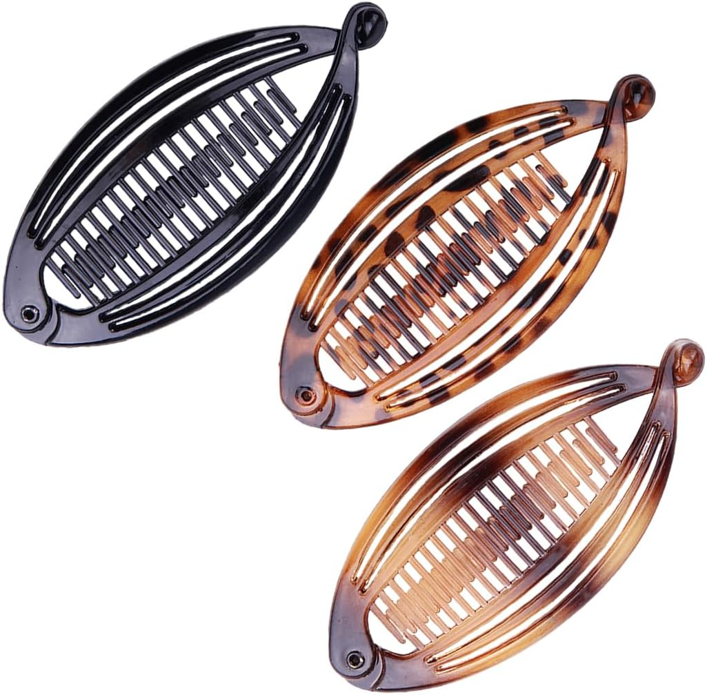 Pack of 3 Banana Clips Hair Clips Banana Fish Combs Fish Clips Banana Clip Hair Tinted Comb Handle Size 14 Cm for Women Girls Vintage Fishtail Hair Clip French