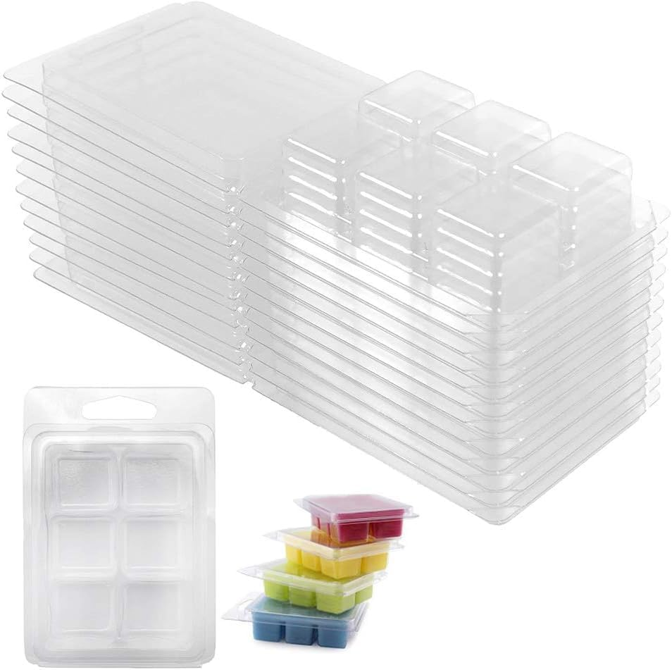 YSHIGUING Wax Melt Molds 50 Pcs 6 Cavity Resuable Clear Plastic Clamshell Mould Cube Tray for Candle Making and Soap Wax Melts Boxes image number 1