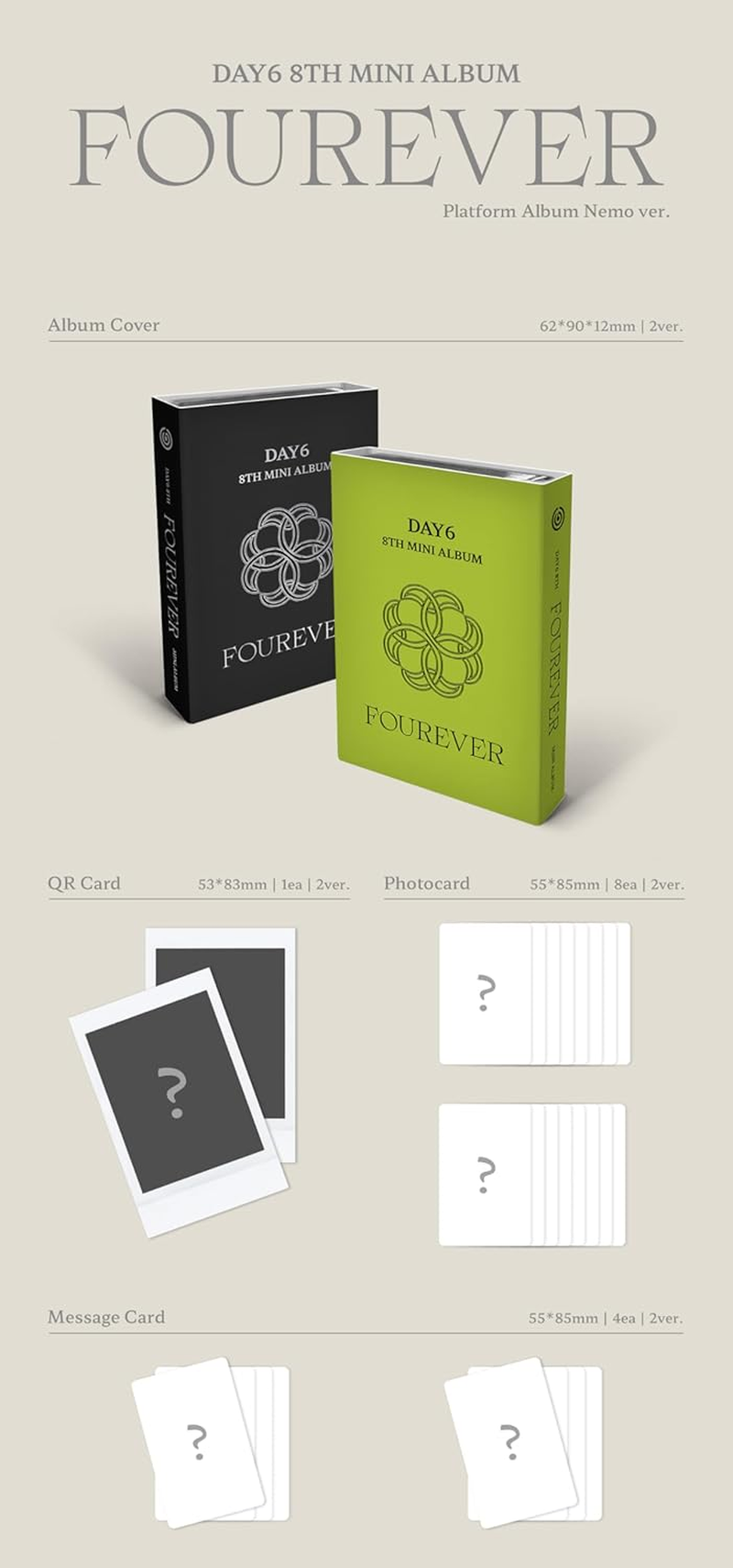 DAY6 FOUREVER 8Th Mini Album Platform Random Version Case+1P QR Card+8P Photocard+4P Message Card+1Ea Ornament+Tracking Sealed image number 1