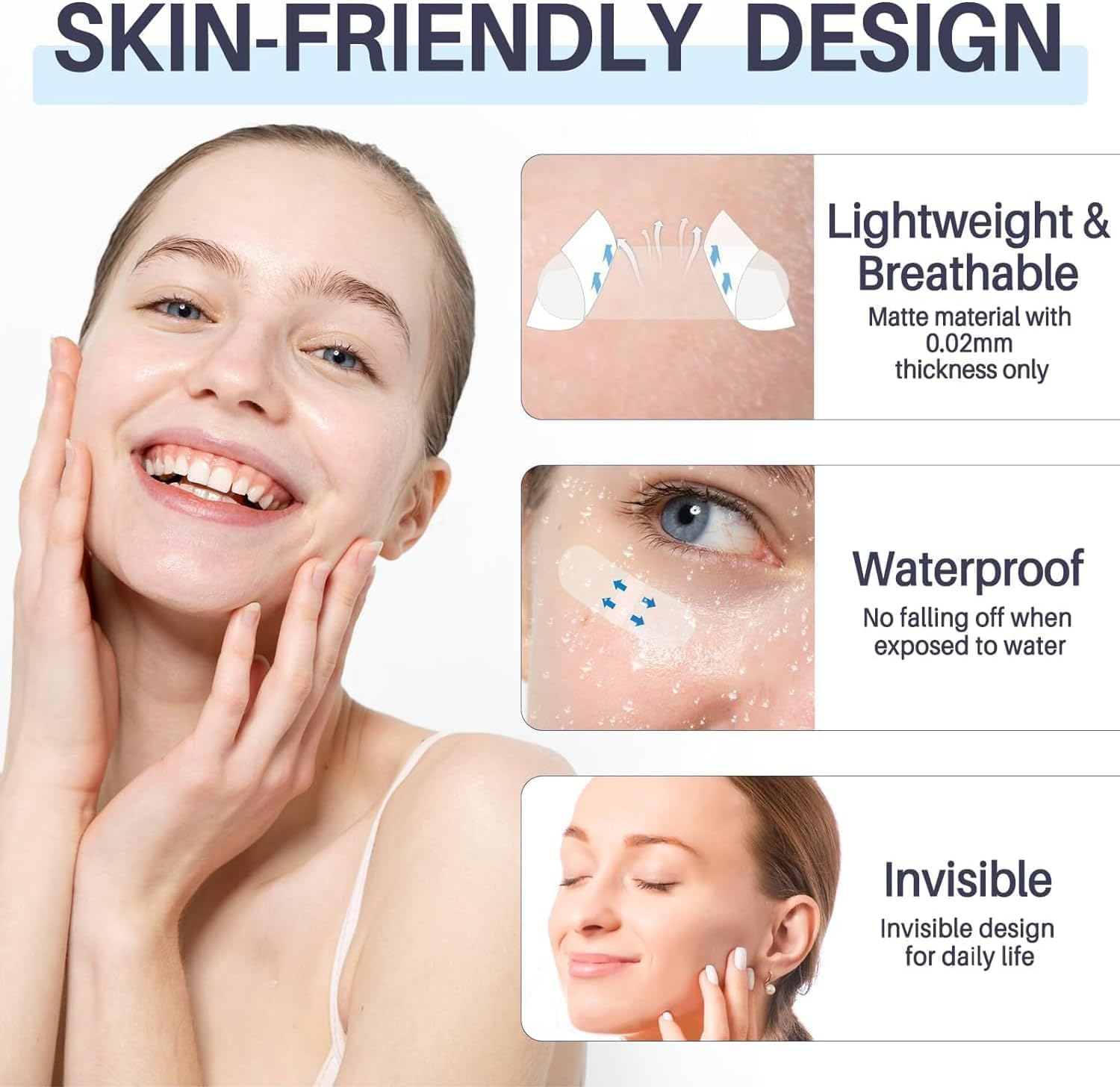 ZUJIACUN 120Pcs Invisible Facial Pull Band, Invisible Waterproof Mask, Instant Makeup Mask Tool, Hides Female Facial Line Smoothing and Tightening Band, Wrinkles and Loose Skin Reduce Tight Skin image number 6