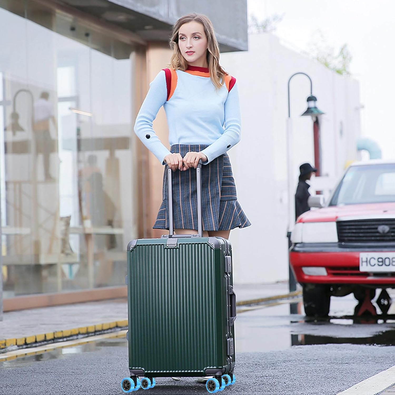 Ycfish 8 Pcs Luggage Compartment Wheel Protection Cover Luggage Wheel Covers Suitcase Wheel Covers Luggage Wheel Protectors Wheel Covers for Luggage anti Scratch Luggage Cover (Blue), Blue, Soft image number 2