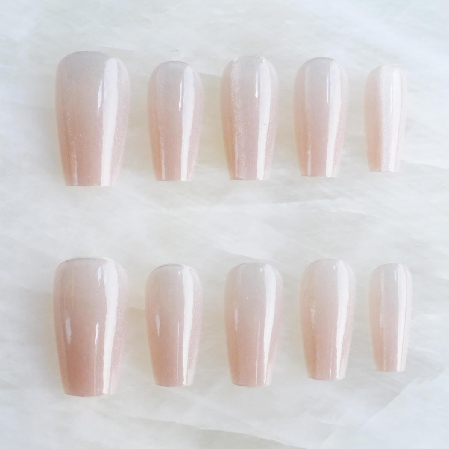 Glossy Cat Eye Ballerina Press-On Acrylic Nails, Coffin Style (Pink, XS)