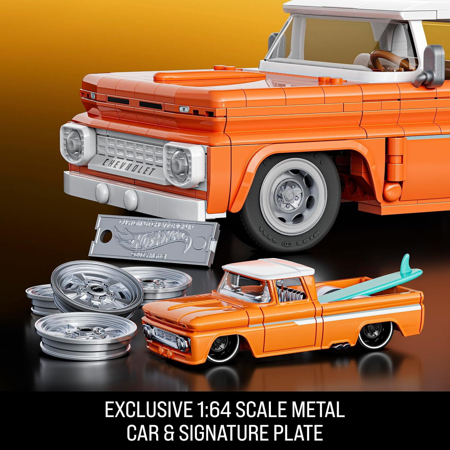 Mattel Brick Shop Hot Wheels Elite Series Building Set, Custom &rsquo;62 Chevy Pickup with 858 Pieces, Realistic Details and Custom Decals, Adult Collectors and Kids Ages 10+ image number 3