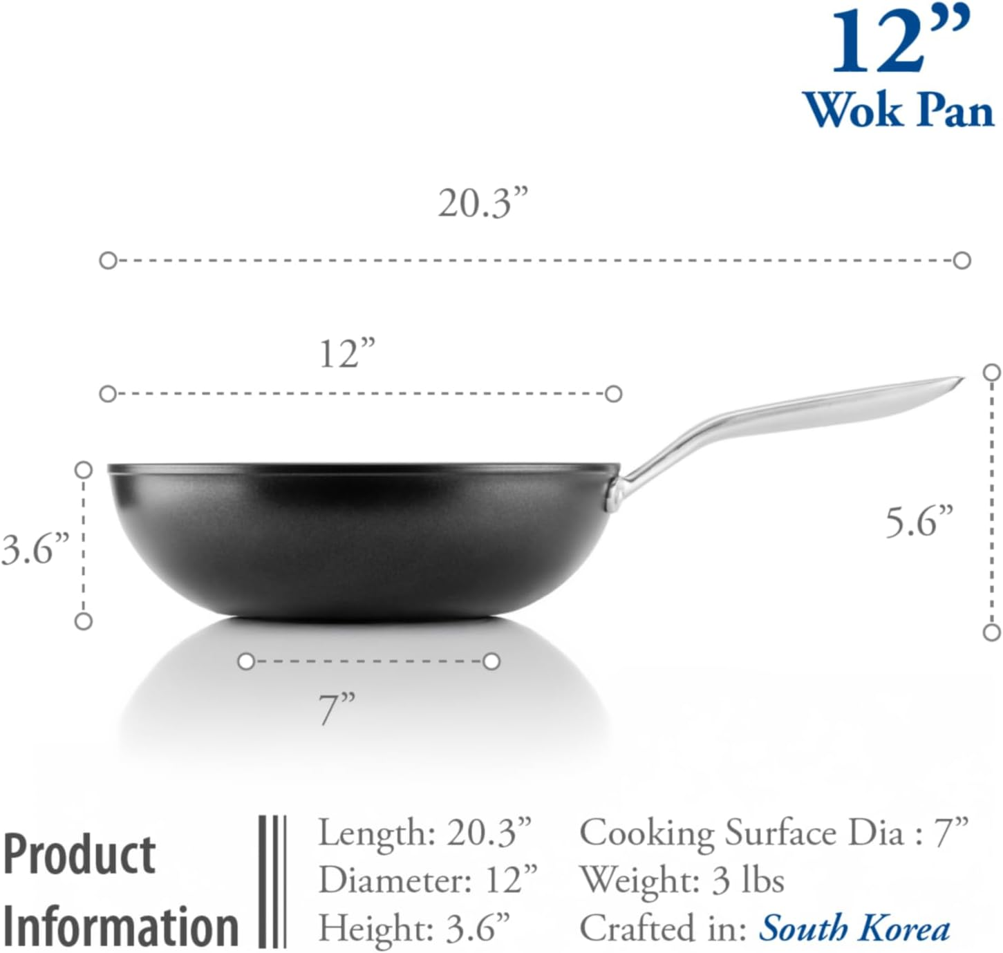 TECHEF Onyx Collection, 12-Inch Wok/Stir-Fry Pan, New Teflon Platinum Non-Stick Coating, Black image number 3