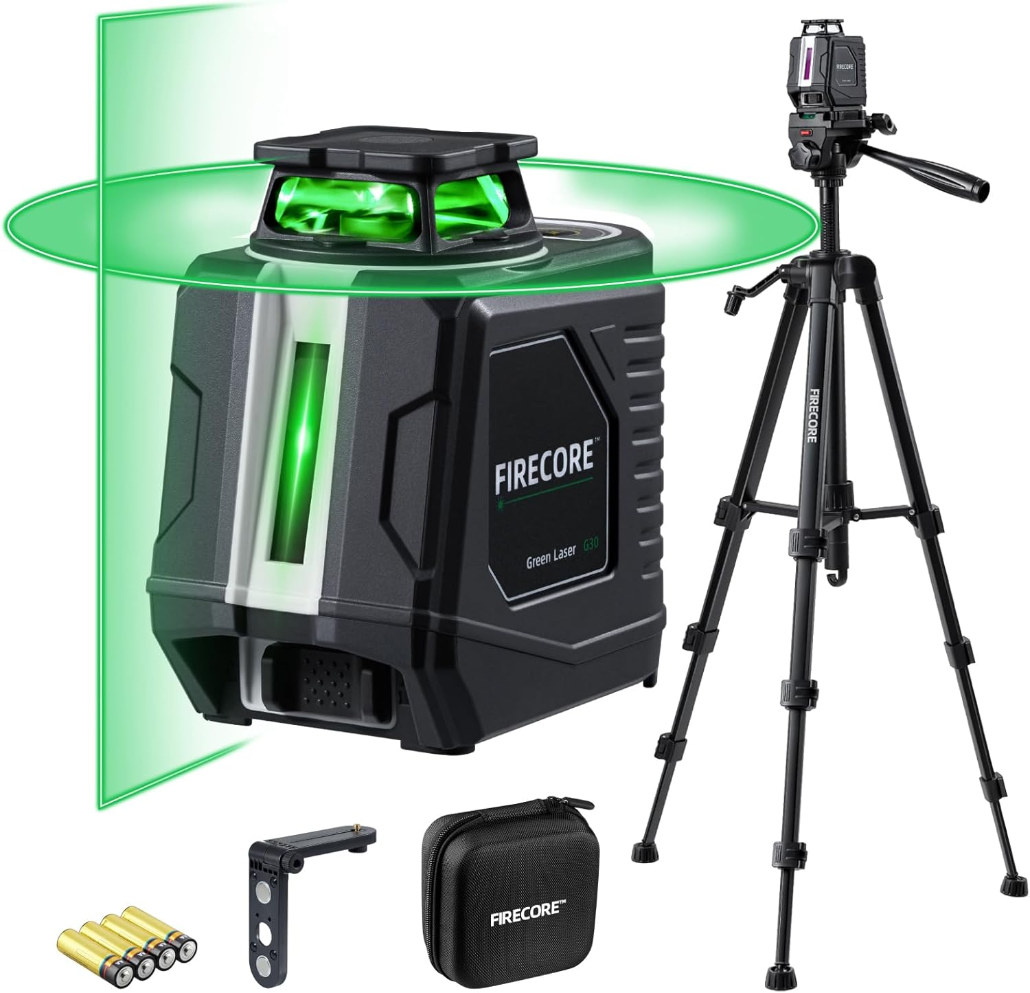 Firecore 360&deg; Laser Level with Tripod, 100Ft Self Leveling Laser Level Green Cross Line Laser Leveler Tool for Picture Hanging Wall Tile Floor Construction, 60" Compact Tripod & Carry Pouch Included image number 3
