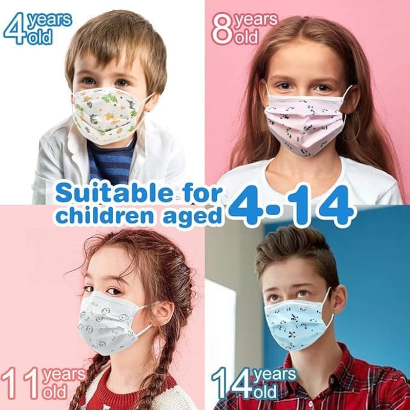 Kids Disposable Face Masks, 50 Pack, 3-Ply Pink Panda Design, Soft Earloops, Children'S Size image number 3