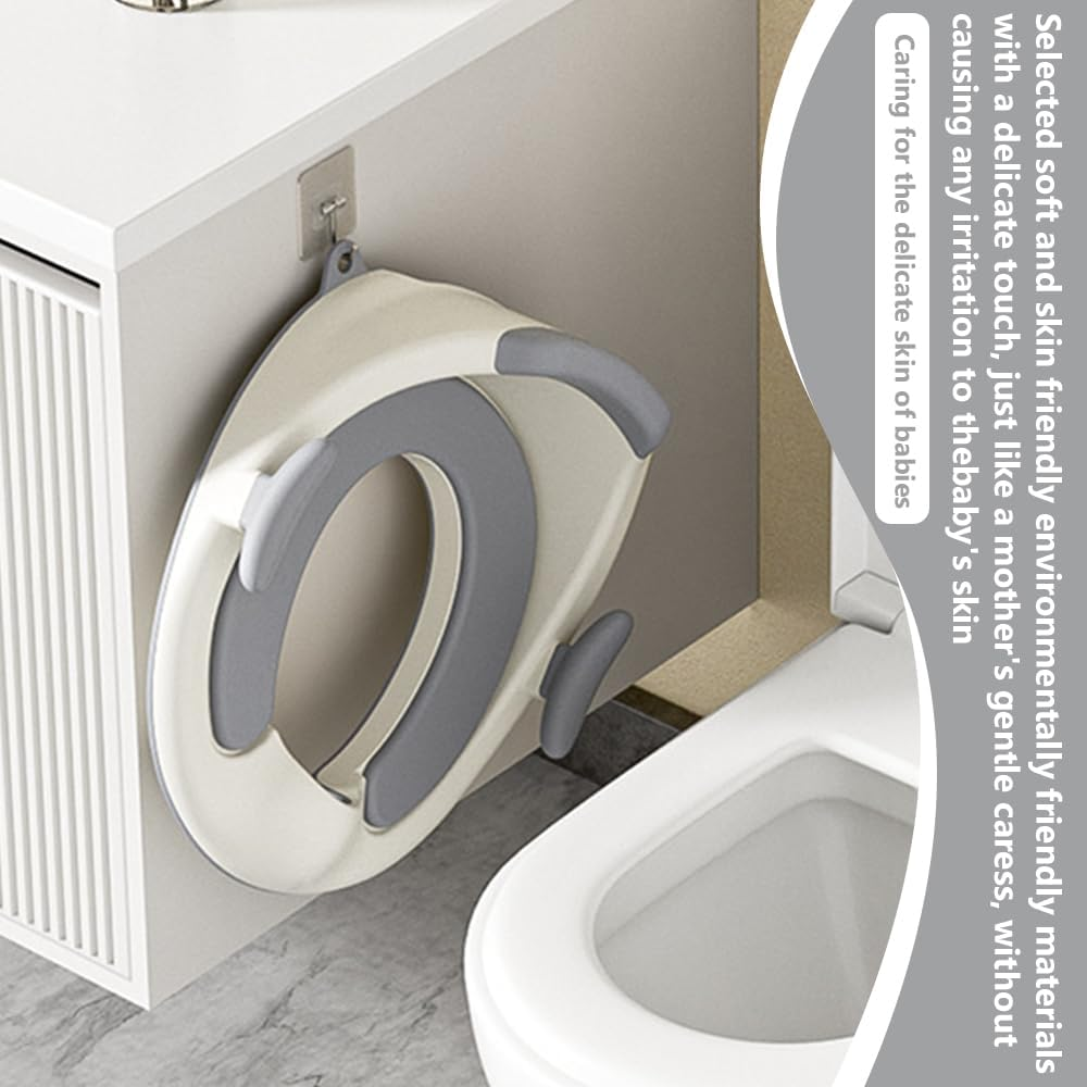 Potty Training Seat,Toilet Trainer,Stability Toilet Seat,Foldable Seat,Travel Potty, with Safe Handles and Detachable Cushion for Boys and Girls, Need to Go to the Toilet, Grey image number 4