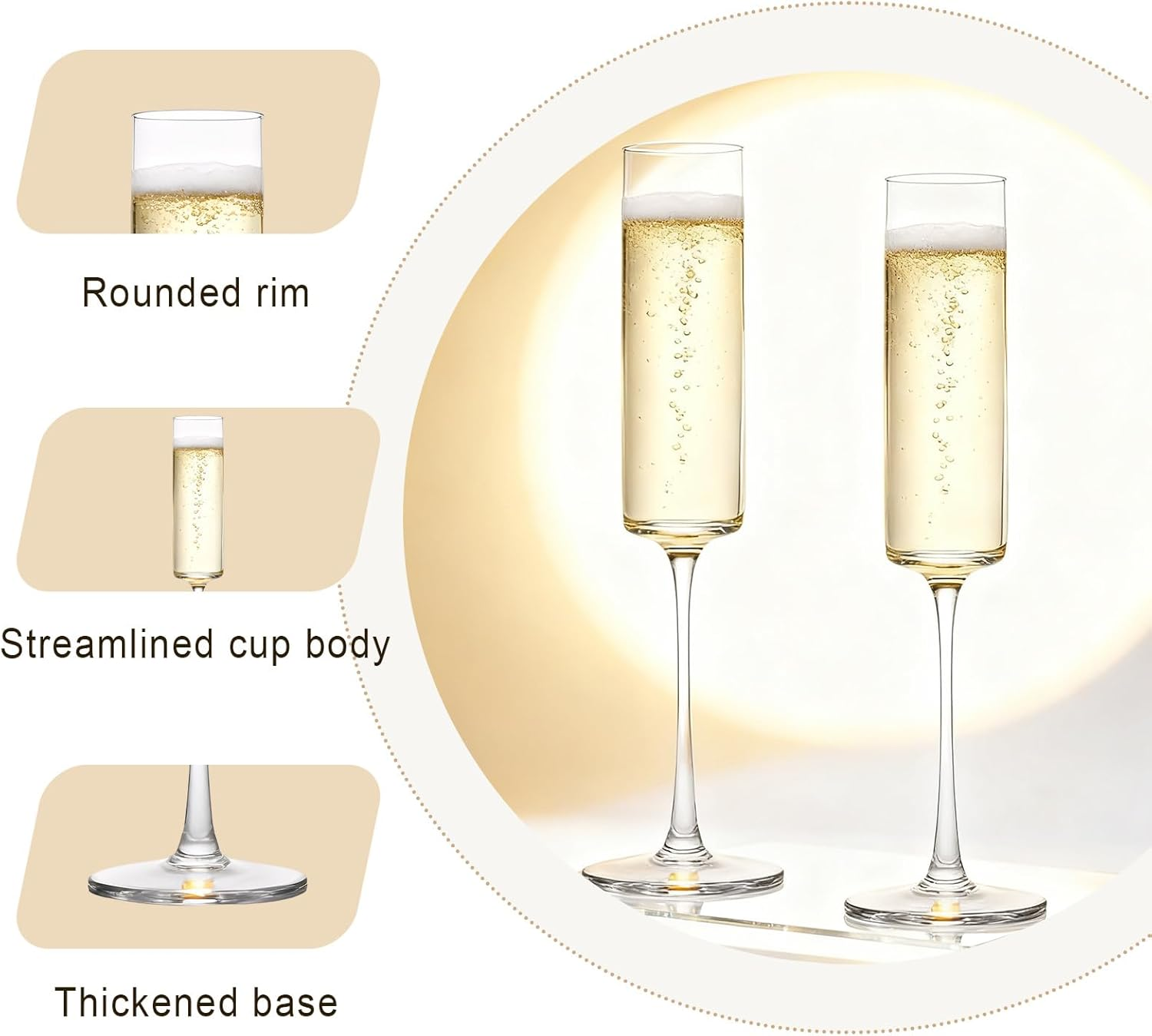 Set of 6 Crystal Champagne Glasses, Hand Blown Elegant Glasses 6.5 Ounce for Birthday Wedding Anniversary Transparent Champagne Flutes for Celebrations and Special Occasions image number 1