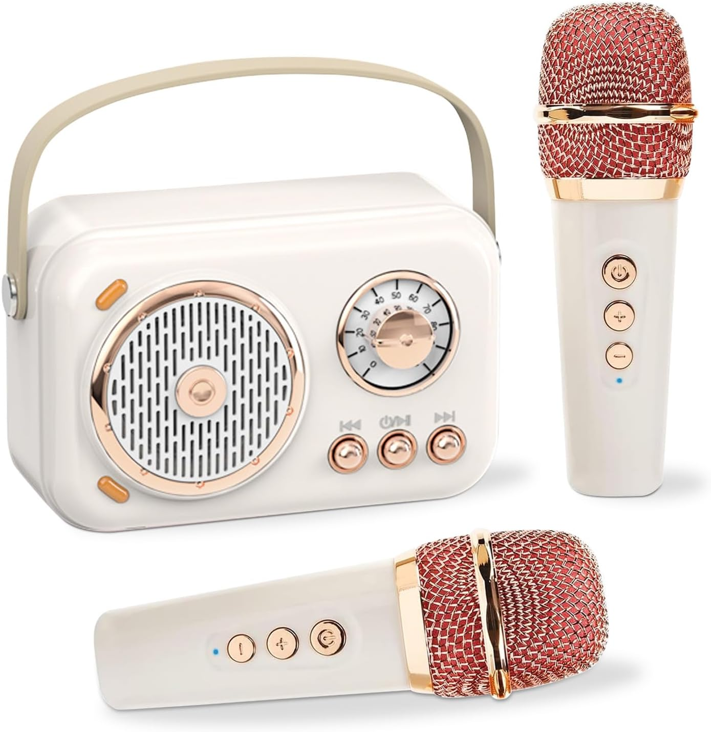 Retro Karaoke Machine, Portable Bluetooth Speaker Wireless Microphone Gifts Toys for Kids and Adults Family Home Party Microphone (White) image number 5