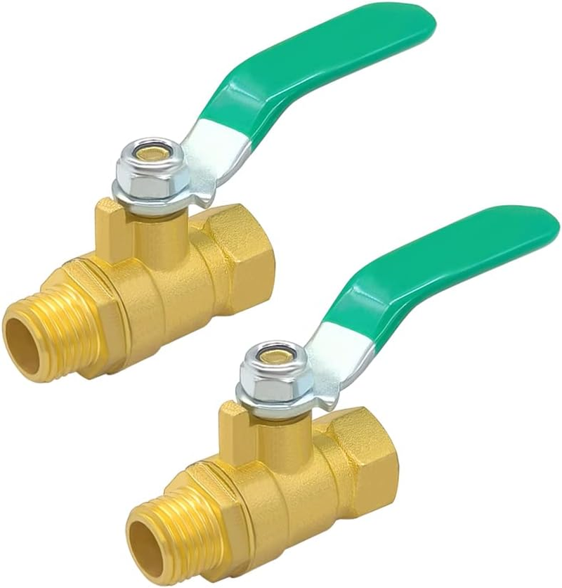 Hooshing 2PCS 1/4" Brass Ball Valve Shut off Switch Air Compressor Valve 1/4 Inch NPT Male and Female Pipe Fitting image number 1
