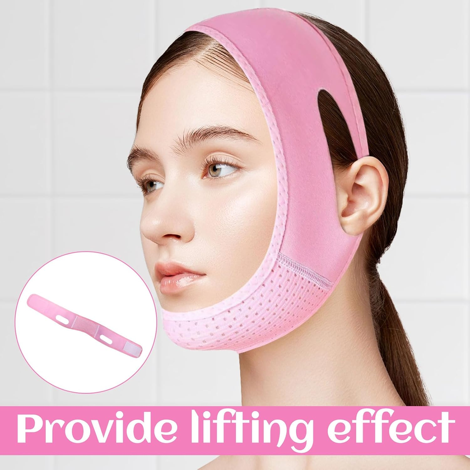 Chin Strap, Double Chin Reducer, Jawline Lifting Straps, Jaw Strap for Sleeping, V Line Lifting Mask for Women, Breathable V Line Face Lift Facial Slimmer Shape for Double Chin and Saggy Face Skin image number 4