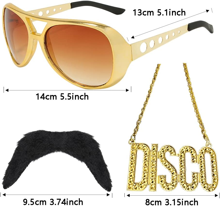 Men Hippie Costume Set - Disco & 60S/70S Accessories: Sunglasses, Mustache, Hippie Glasses, Disco Theme Party image number 4