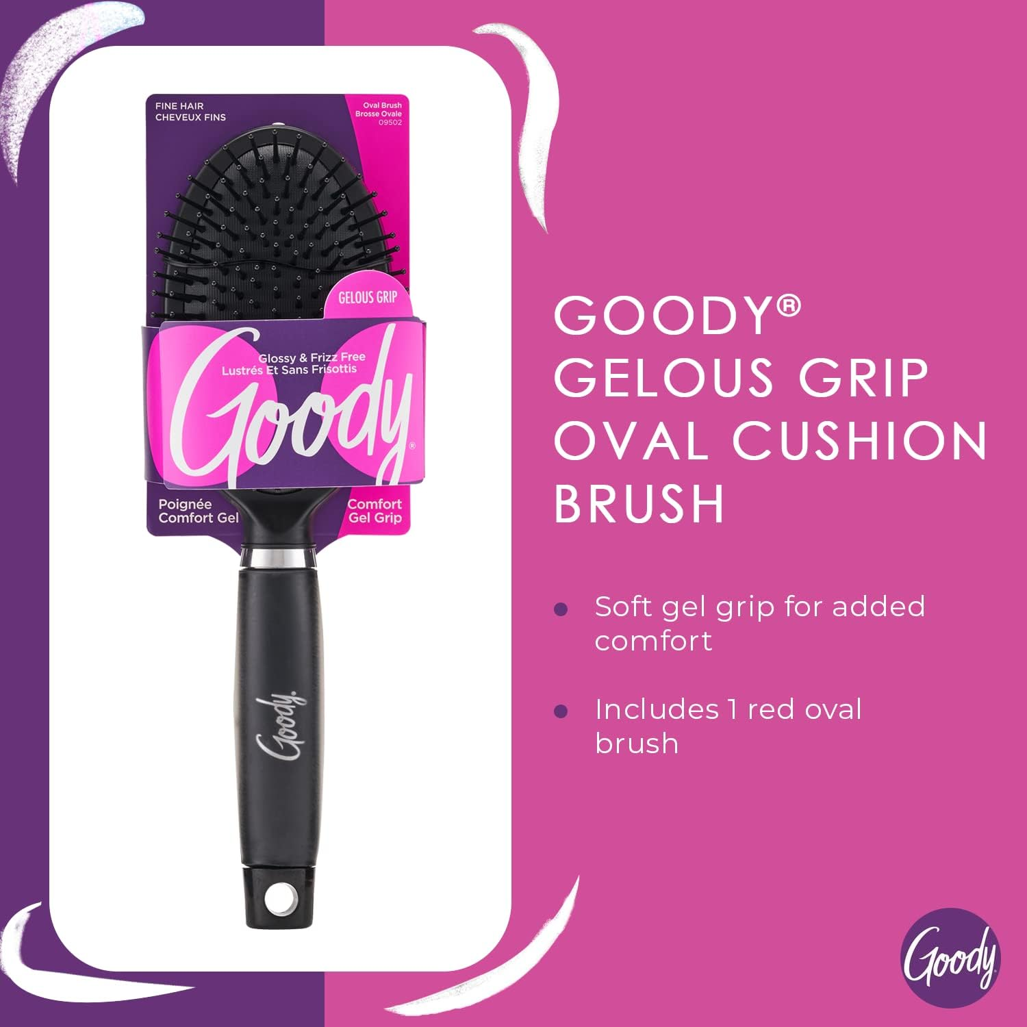 Goody Oval Hair Brush with Gelous Grip - for All Hair Types - Ion Infused Bristles for Frizz-Free and Glossy Styling - Pain-Free Hair Accessories for Women, Men, Boys, and Girls - Black image number 5
