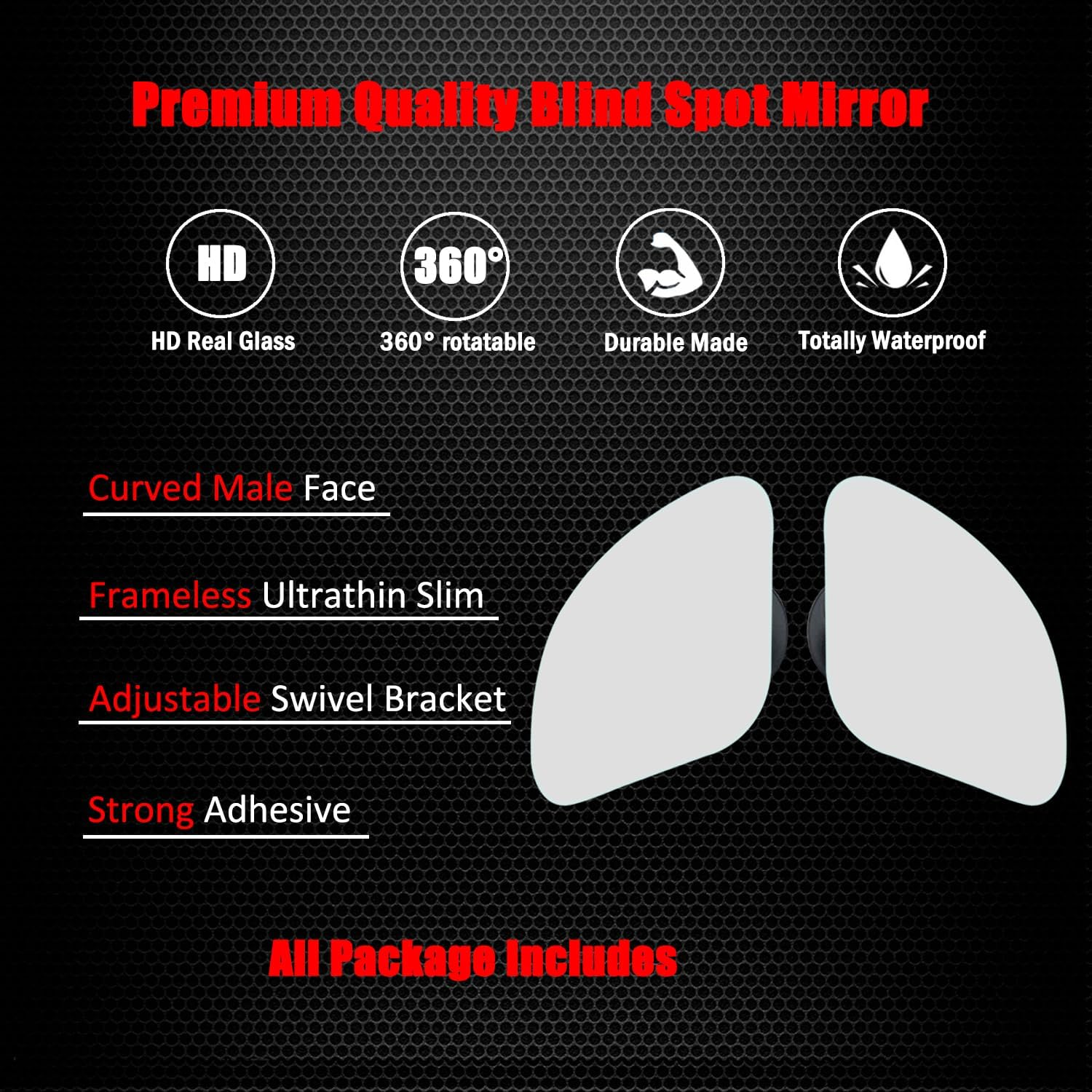 Ampper Blind Spot Mirror, Frameless HD Glass Convex Wide Angle Stick on Rearview Blindspot Mirror for Car Side Mirror Blind Spot (Fan, Small, Pack of 2) image number 4