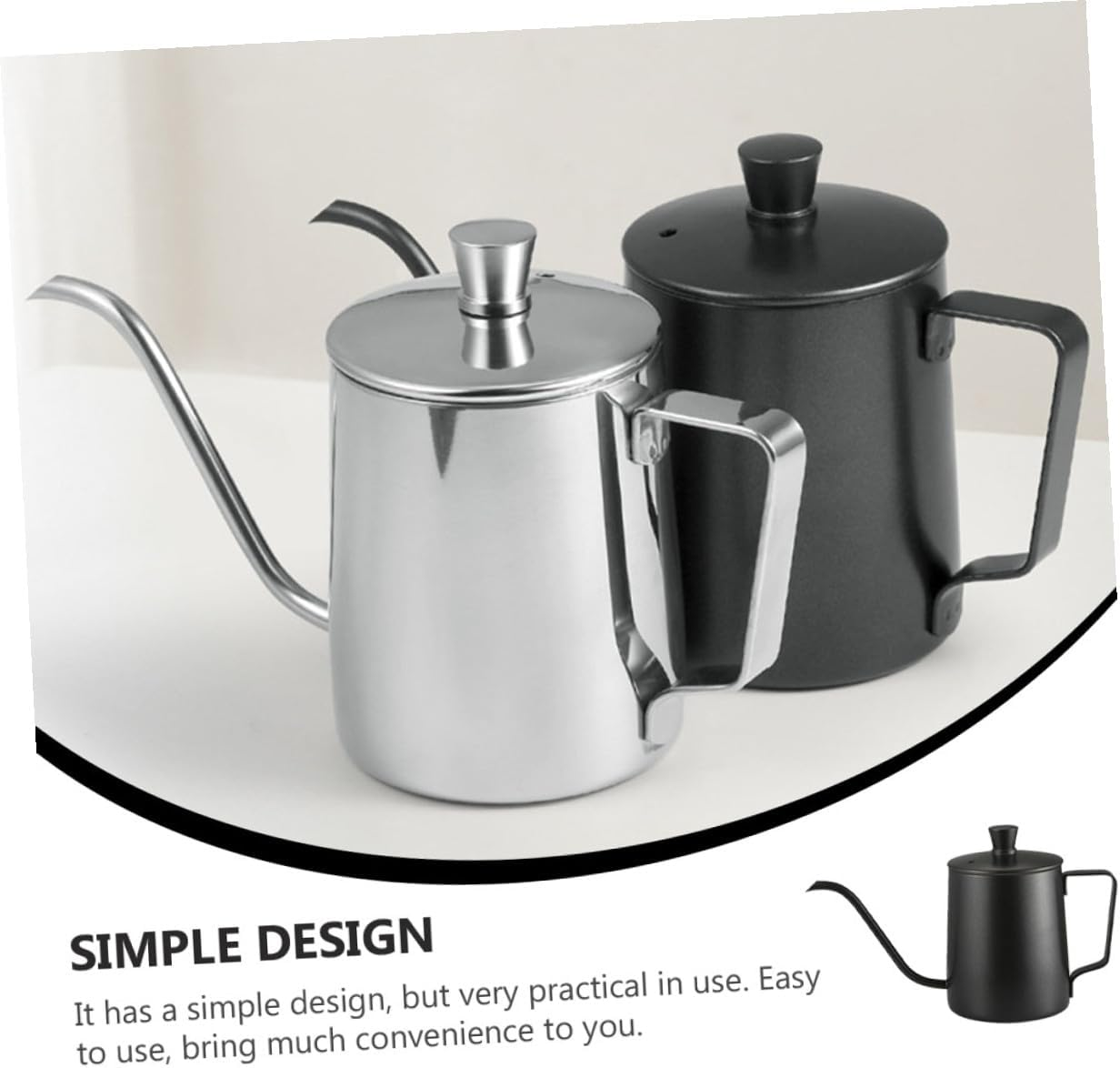TEHAUX Stainless Steel Coffee Pot Lid, Mini Drip Kettle, Black 304 Water Kettle for Household Tea Brewing and Coffee Serving, Single Piece image number 3