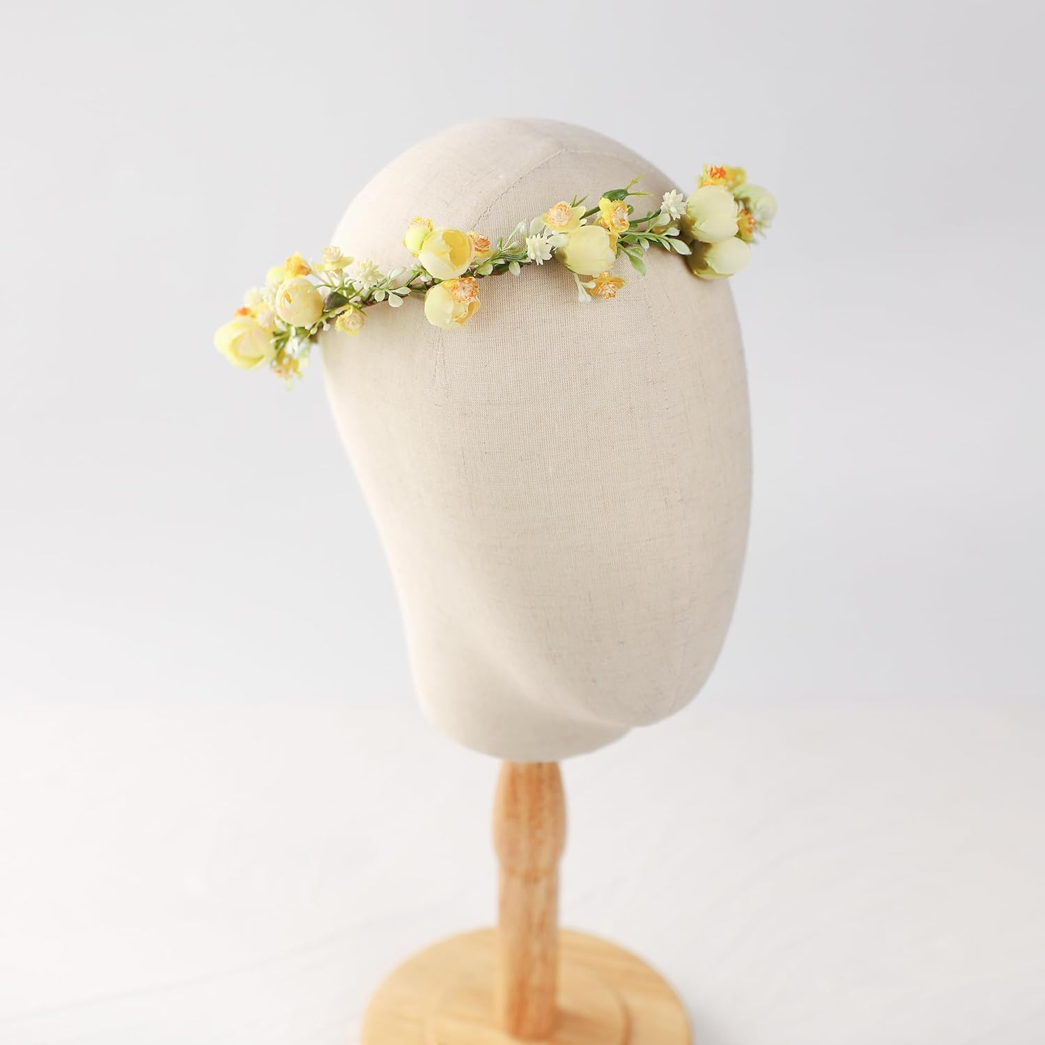 Korvishow Handmade Flower Crown Floral Headpiece Green Leaf Headband Wedding Flower Crowns for Bride Floral Garland Hair Wreath Birthday Party(Yellow Style) image number 2