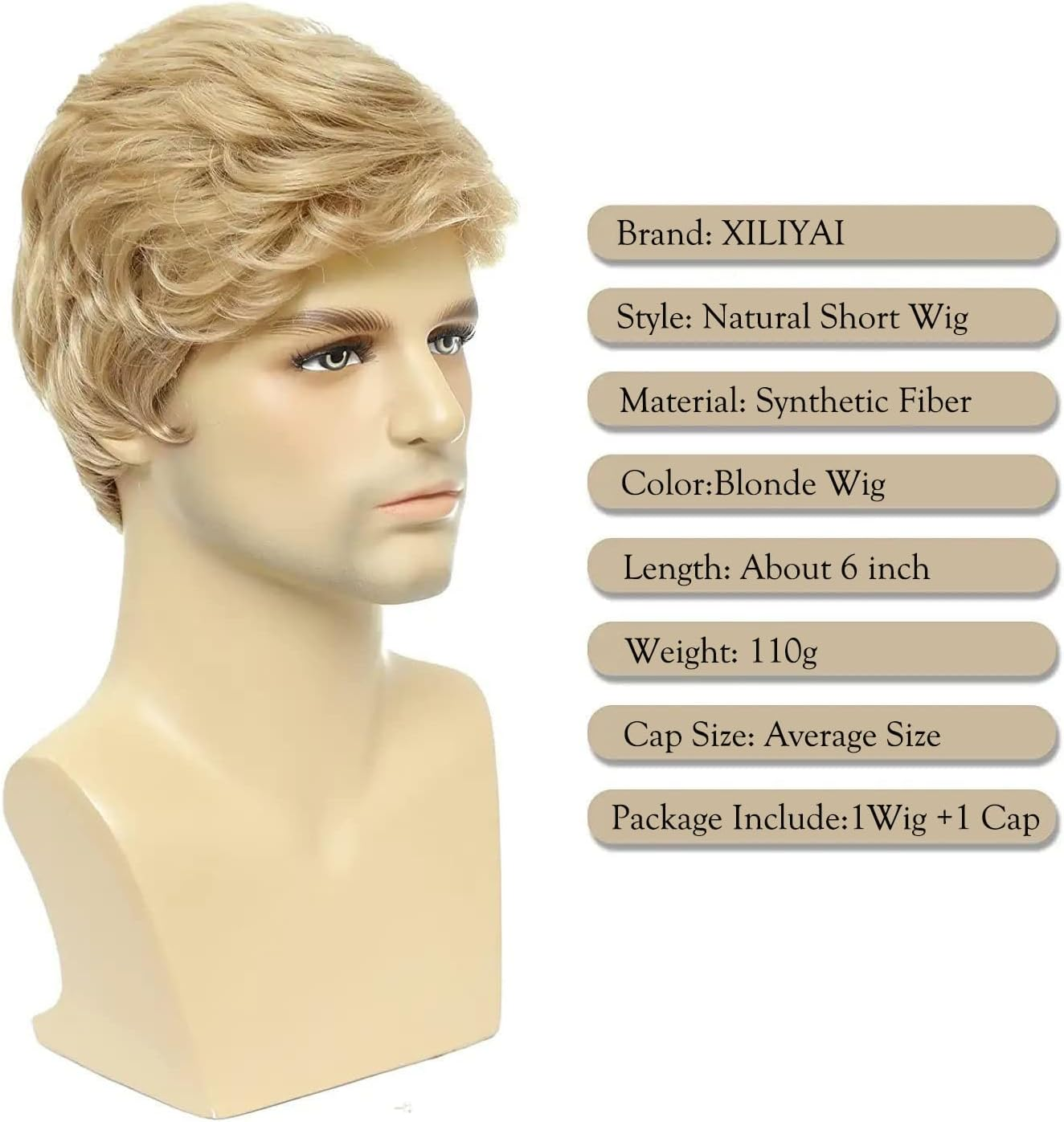 XILIYAI Mens Blonde Wig Short Straight Synthetic Blonde Hair Wigs for Male Guy Daily Wear Anime Costume Halloween Cosplay Party(Blonde) - Brown image number 1