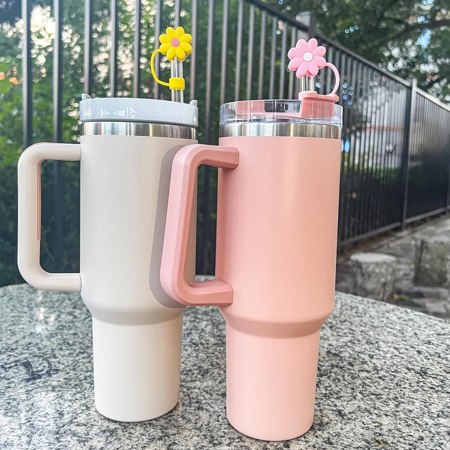 6Pcs Cute Flower Silicone Straw Toppers Accessories Compatible for Stanley Tumbler,Straw Cover Cap for Stanley Cup,Dust-Proof Reusable Straw Tips Lids for Home and Party Decor image number 2