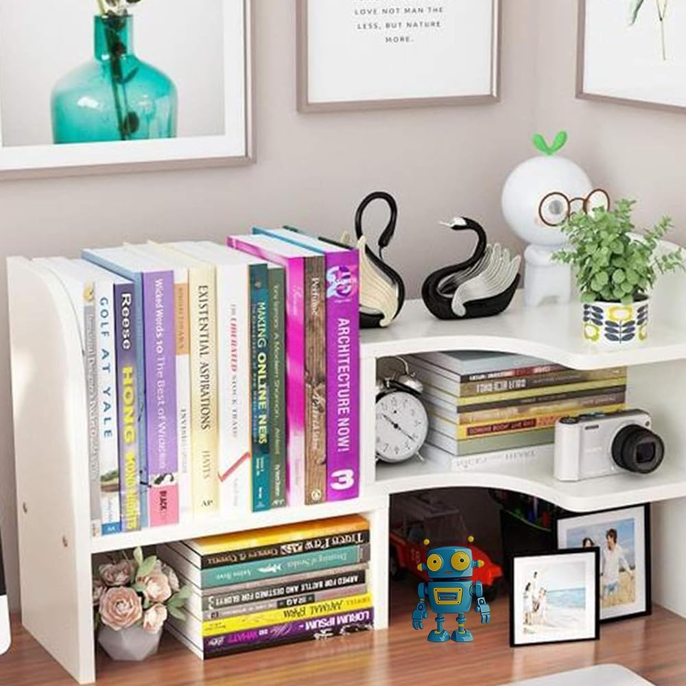 Wood Desktop Bookshelf Adjustable Desk Storage Rack Display Shelf Desk Storage Organizer Display Shelf for Home Office image number 1