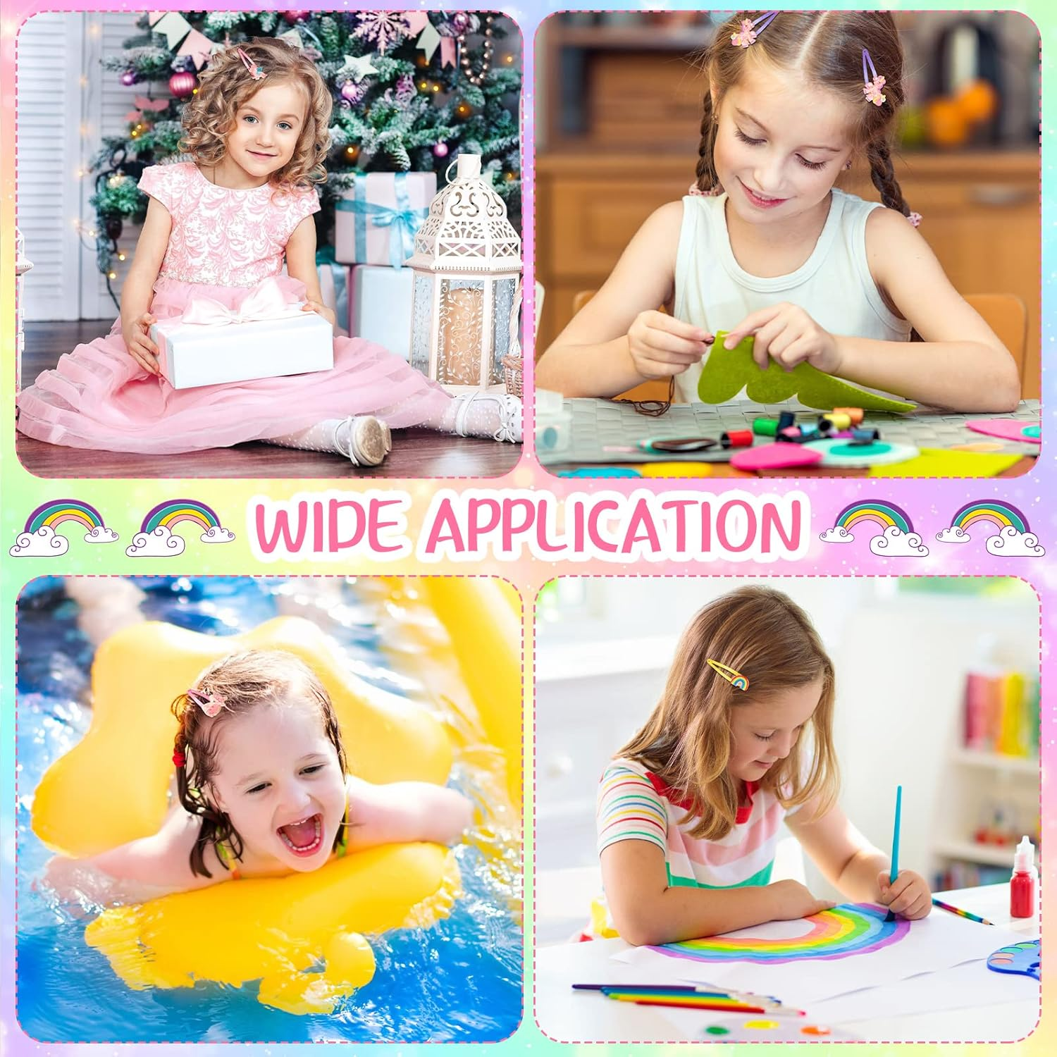 Hanaive 24 Pcs Rainbow Unicorn Clips Metal Clips Butterfly Snap Barrettes Cute Mermaid Hair Pins Sparkly Animal Hair Accessories for Toddlers Little Girls Birthday Party Gifts(Rainbow Pattern) image number 4