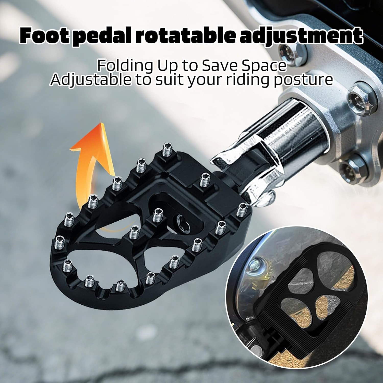 Pacify Motorcycle Foot Pegs,Aluminum Alloy CNC Dirt Bike Pegs 360&deg; Roating anti Slip Wide Bicycle Pedal Fit for Harley Dyna Sportster Fatboy Iron 883 Accessories (Black) image number 3