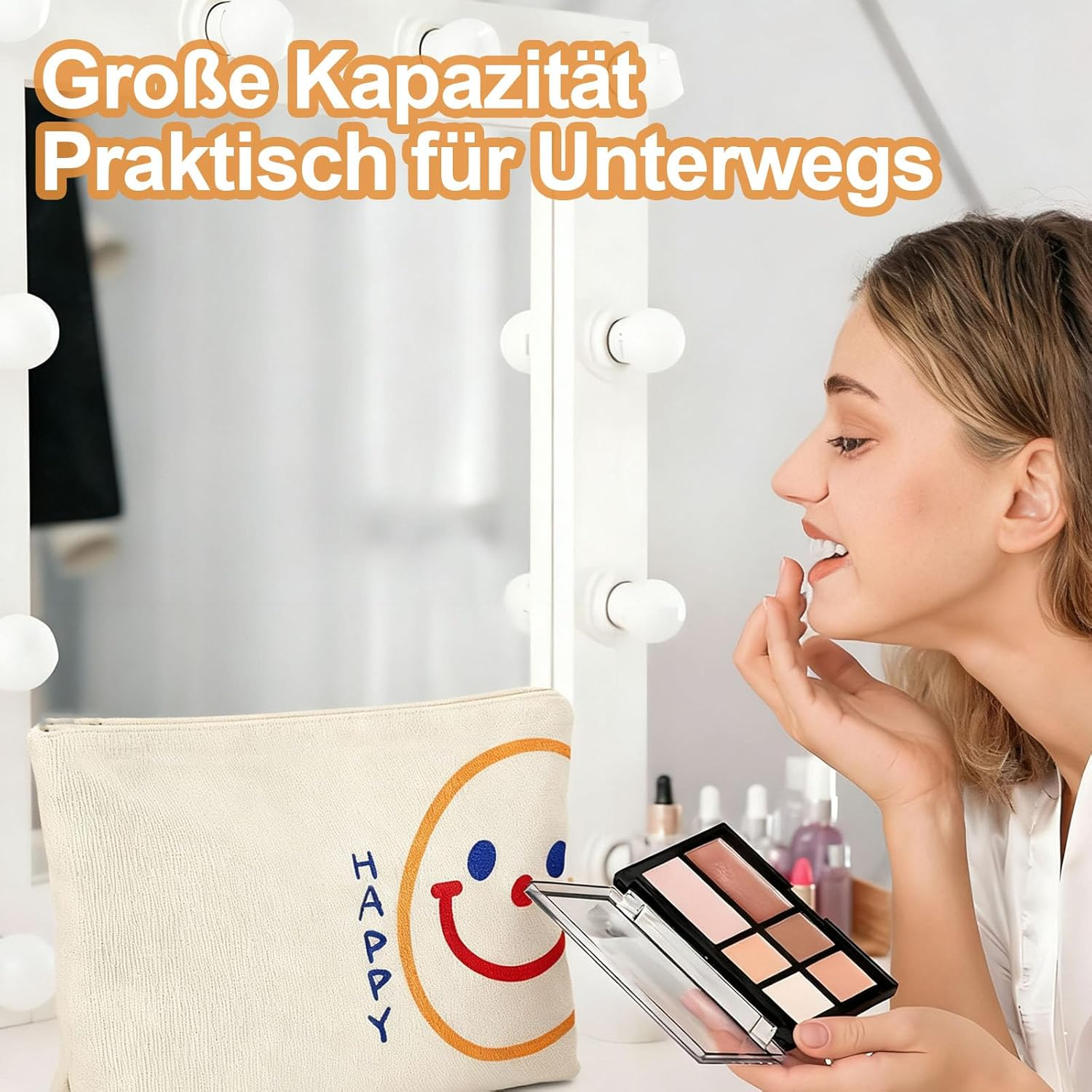 Pack of 2 Small Canvas Travel Cosmetic Bag, Portable Toiletry Bag, Makeup Bag, Multifunctional Makeup Bag with Zip, for Women, White 1, Mass Style image number 4