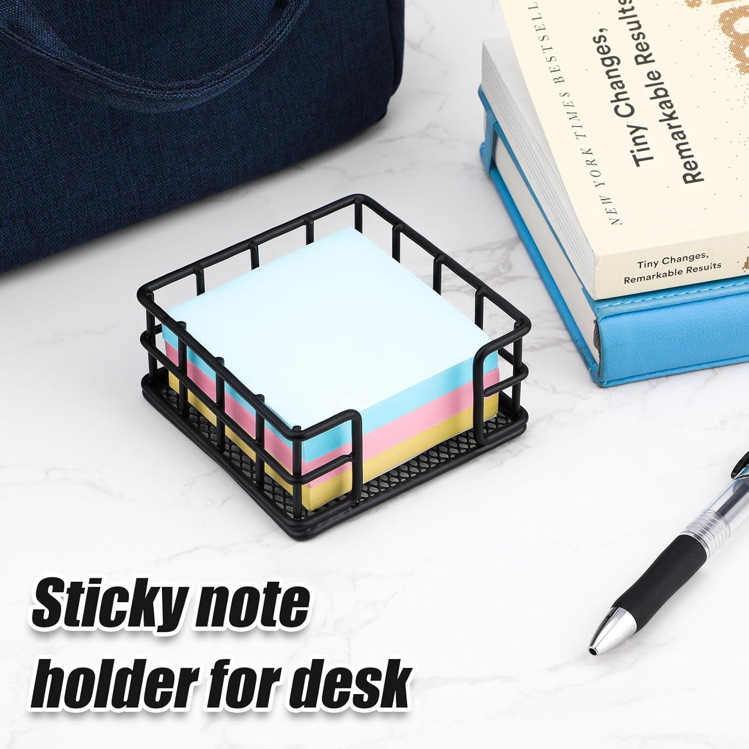 NQEUEPN Metal Sticky Note Holder, 3.54X3.54X1.69 Inch Square Sticky Note Dispenser Memo Pad Holder Self-Stick Note Pad Holder Sticky Note Organizer for Desk Office Home Dormitory (Black) image number 1
