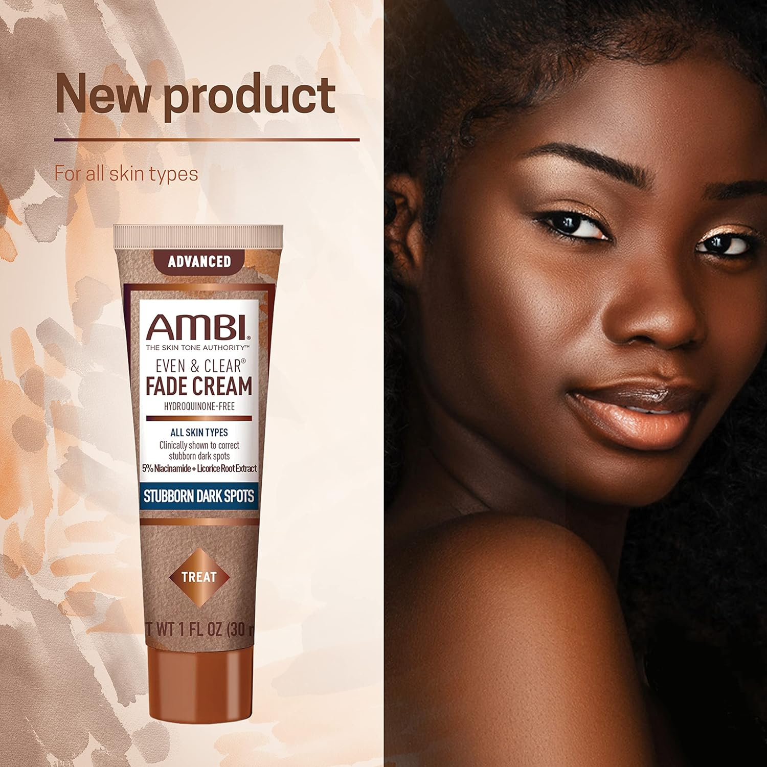 Ambi Even & Clear Advanced Fade Cream, Hydroquinone-Free, Hyperpigmentation Treatment, Stubborn Dark Spot Corrector, Results in as Little as 2-3 Weeks, Niacinamide, Licorice Root Extract, PHA, 1 Fl Oz