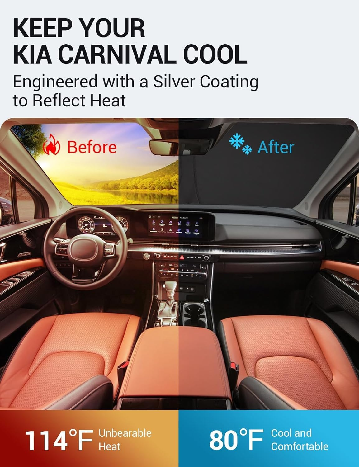 Proadsy 2025 Upgrade Windshield Sun Shade Custom Fit Kia Carnival 2022-2024 2025 4-Layer Foldable Front Sunshade Protector Sun Visor Blocks UV Rays Keep Car Cooler Accessories image number 3