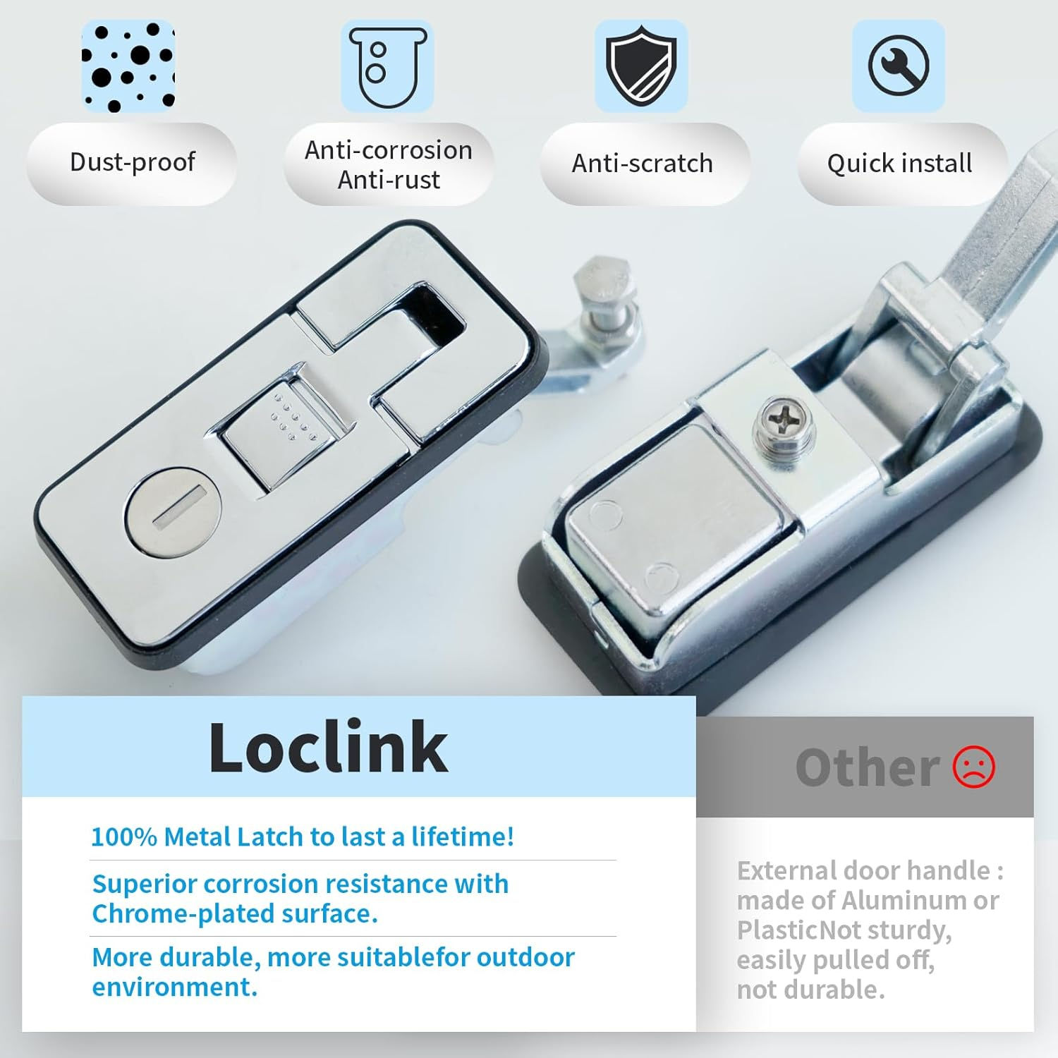 Loclink Compression Latch Lock Marine Grade Zinc Alloy for Boat Hatches, RV Camper Adjustable Lever Push Nutton Latches Hand Operated, 2-Pack with 4 Keys image number 3
