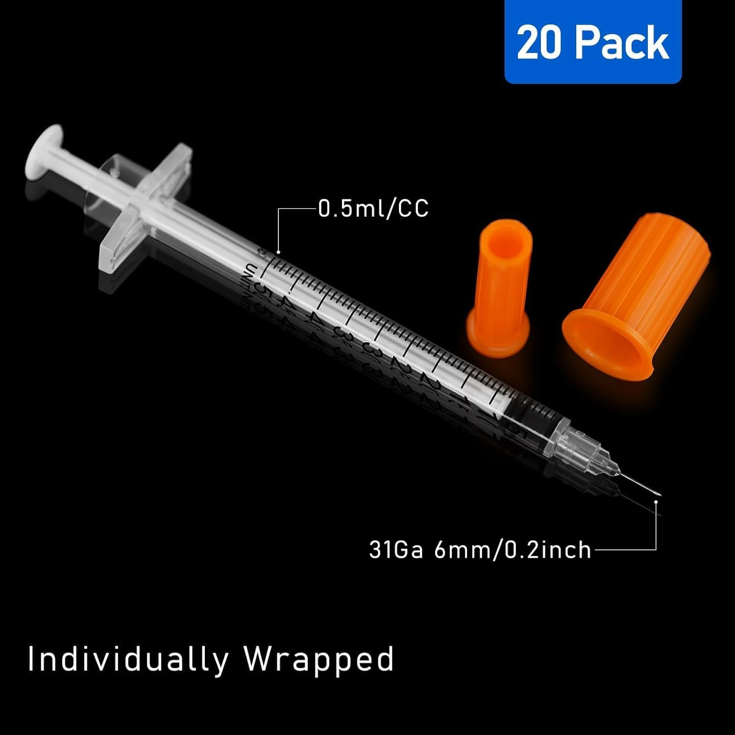 0.5Ml 31Ga 1/4-Inch (6Mm) Disposable Dropper, Sterile Individually Wrapped, Pack of 20，For Use image number 4