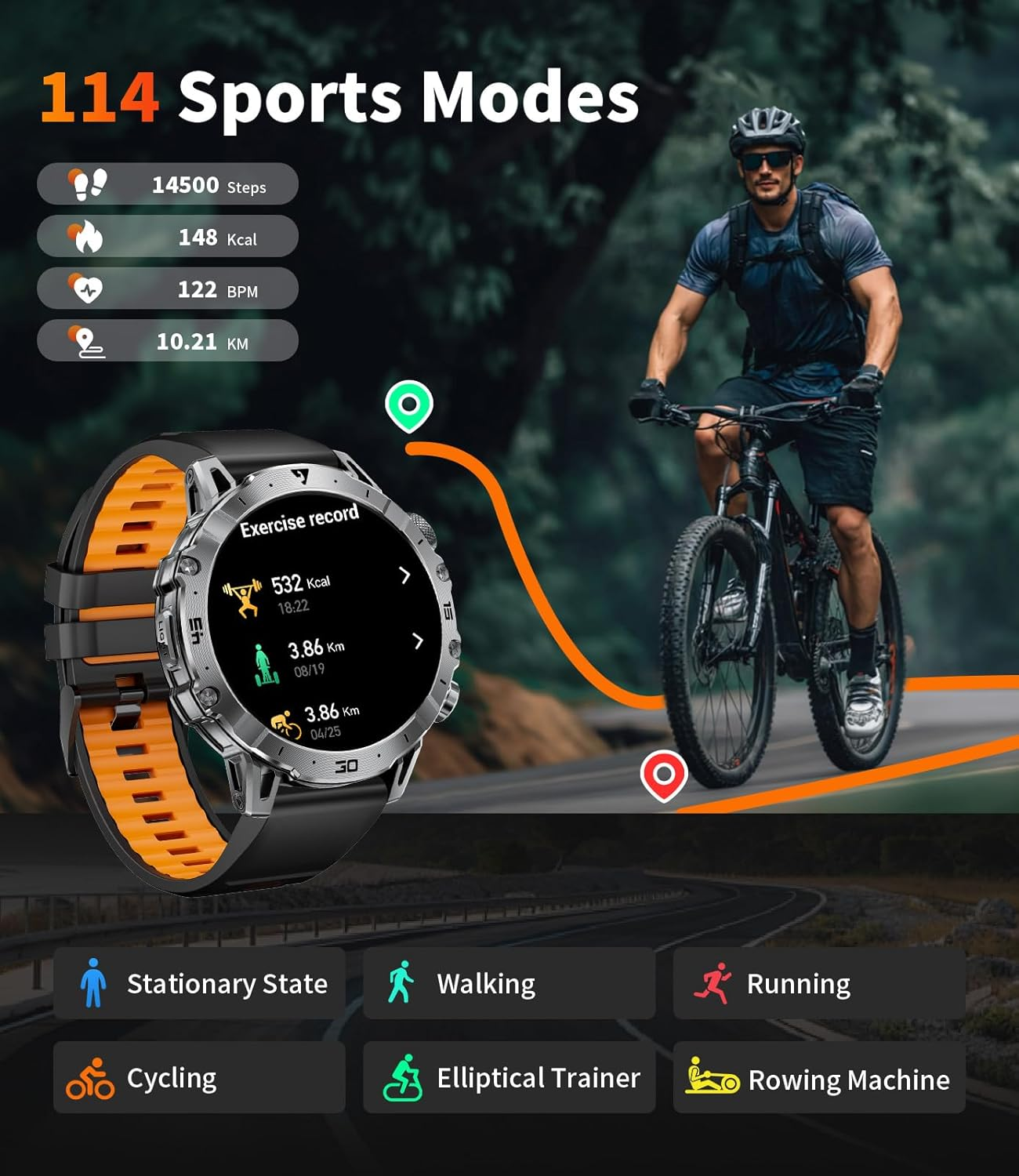 Military Smart Watch for Men (Answer/Make Calls), 1.7" Display with 1000Mah Large Battery/Led Flashlight/3 Straps/2 Charger, Health Tracking, 114 Sports Modes, IP68, Digital Man Watch for Android Ios