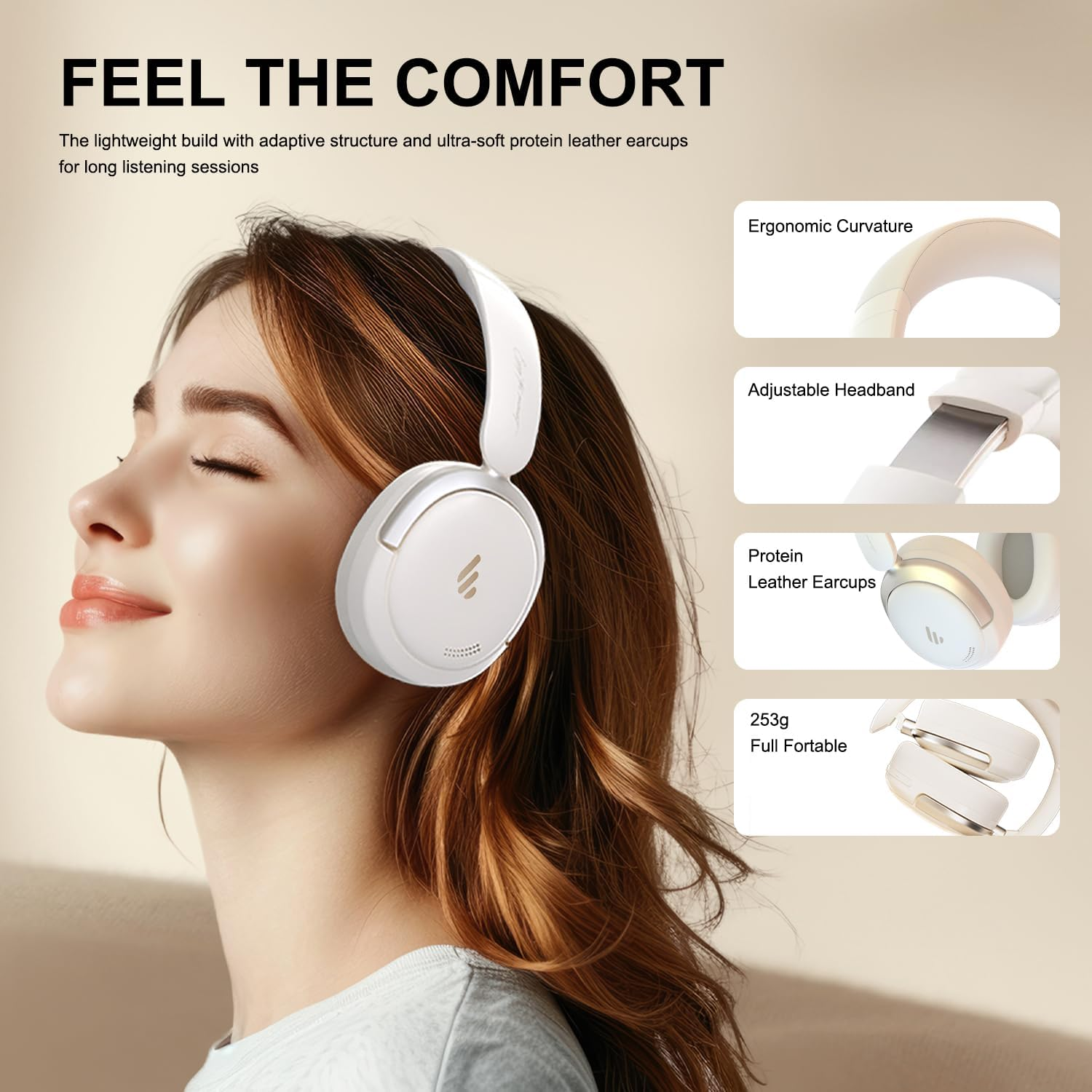 Edifier Atom Max 44Db Active Noise Cancelling Headphones Bluetooth 5.4 over Ear Headset with Transparent Mode, Hi-Res Audio, Built-In Mic, Multipoint Connection, APP Customize, USB-C Wired Mode, White - White image number 5