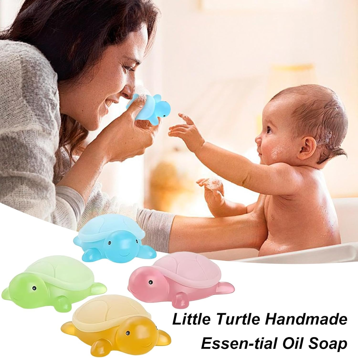Handmade Kids Soap, Turtle Shape 4X Creative Cute Soap, Natural Mild Cleansing and Moisturizing Body Wash for Boys and Girls, Home Bathroom Use, 2.36X1.57X0.79 Inches image number 5