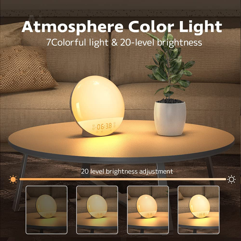 Sunrise Wake-Up Light, Dual Alarm Clock with FM Radio, Snooze & 7-Color Night Light, Bedroom Decoration, Digital Alarm Clock for Gift to Heavy Sleepers, Adults and Children image number 3