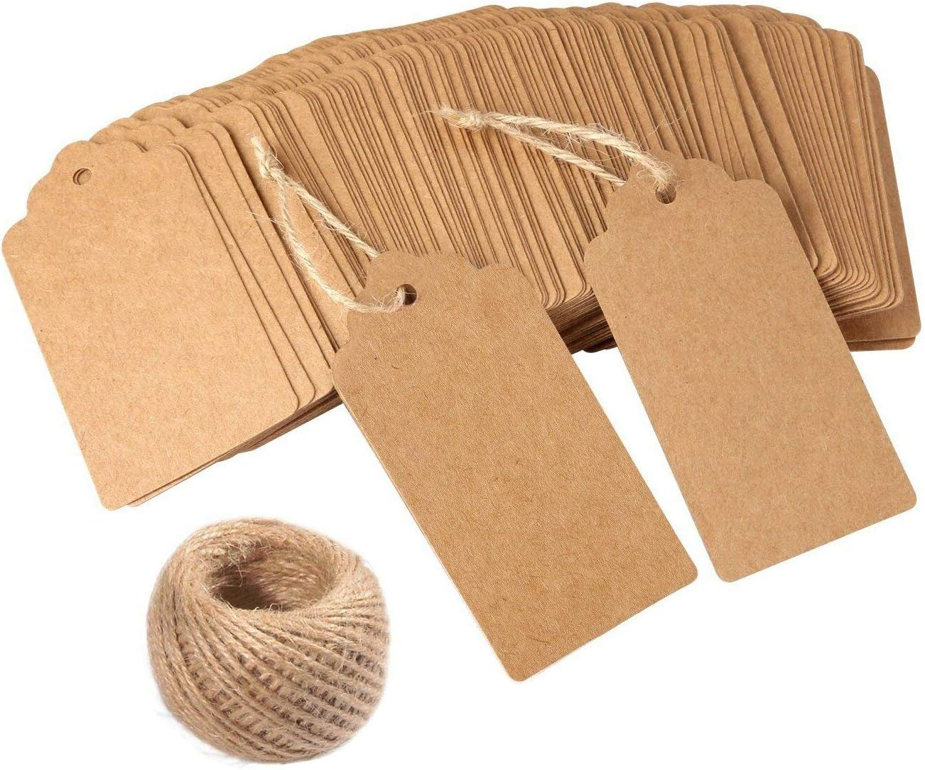 120 PCS Kraft Paper Gift Tags Wedding Brown Rectangle Craft Hang Tags with Free 30M Natural Jute Twine