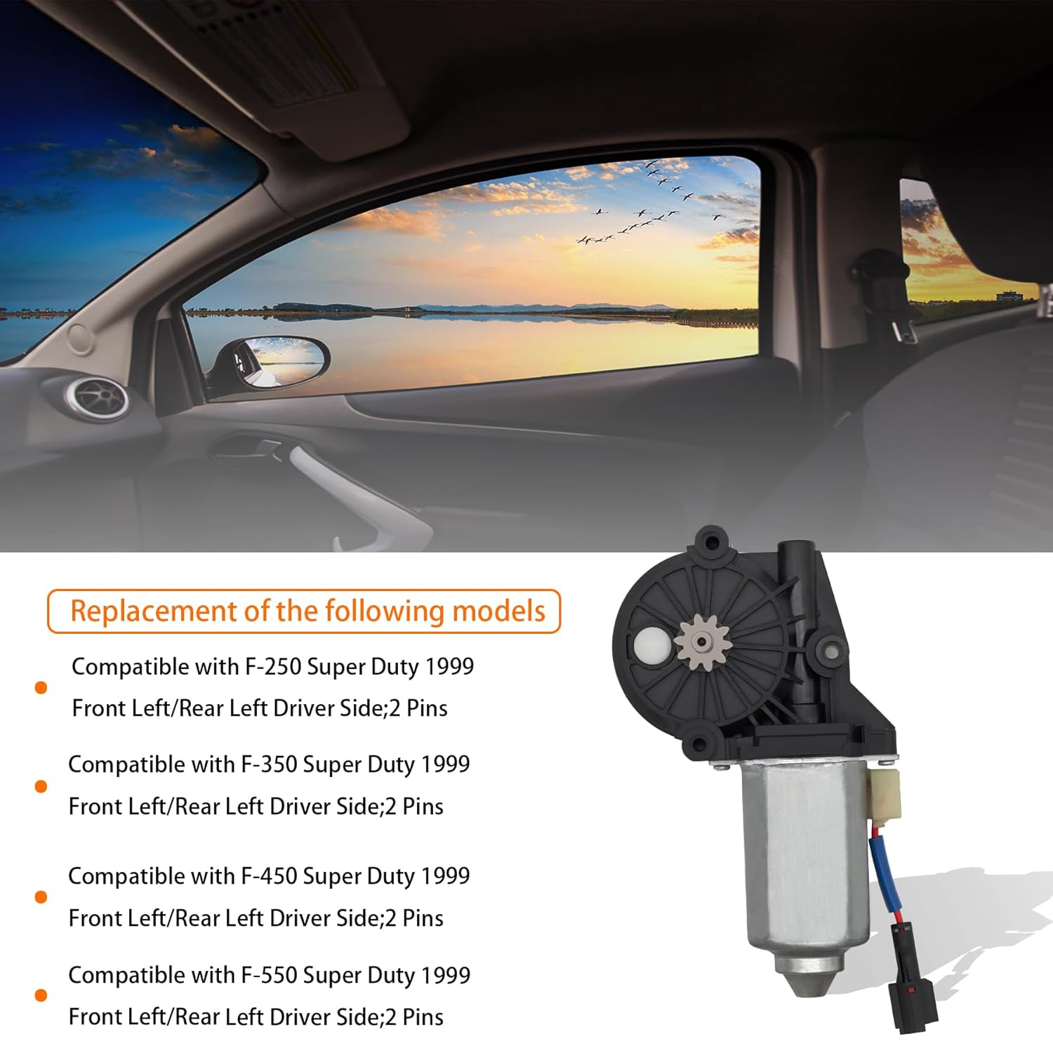 HXHAUTO 2 Pins Power Window Motor Compatible with Ford F-550/F-450/F-350/F-250 Super Duty Front Left/Rear Left Driver Side 1999，Replace for F81Z1523395AA F81Z1523395BA F81Z15233V95AARM 742-186 image number 1