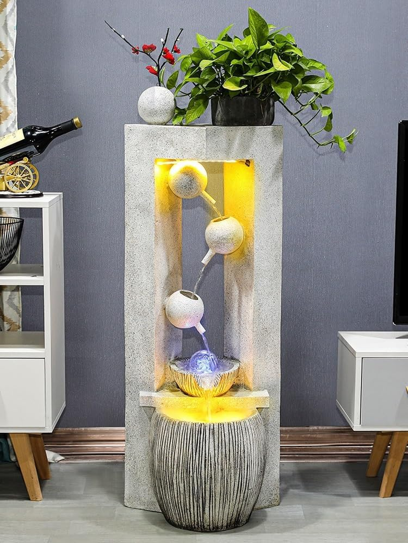 Outdoor Fountain Creative and Minimalist Bonsai Flowing Ornaments for Home Living Rooms Attracting Wealth Water Features Fountain Decorations(White) image number 2