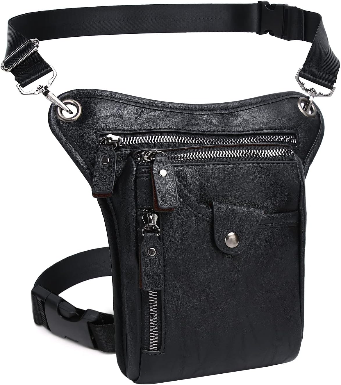 Motorcycle Bag Leather Leg Bag for Women Thigh Bags for Men Motorcycle Bags Drop Leg Holster Leg Pouch Drop Leg Pouch Hip Bag for Men Thigh Holster Women Motorcycle Leg Bag Wallet Waist Bag, Black, Waist Pack image number 5