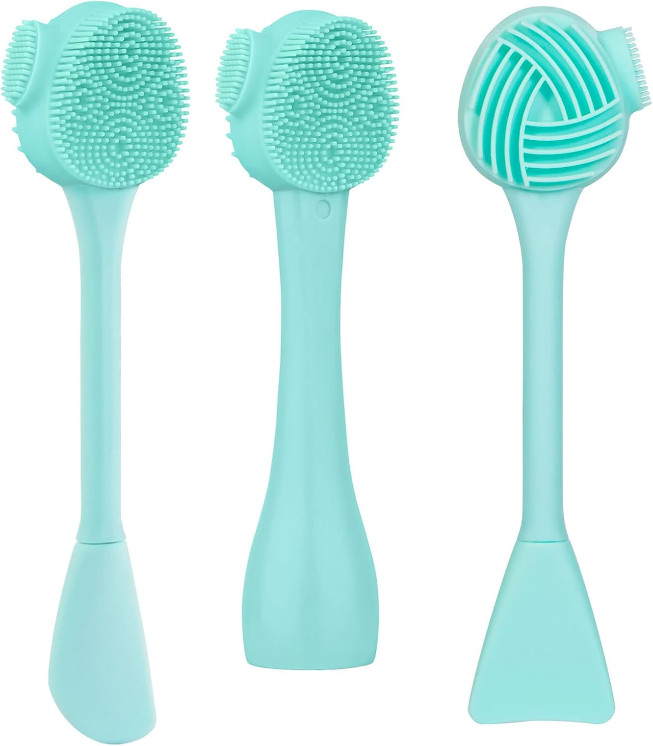 Beomeen Silicone Facial Cleansing Brush 3 Designs, 4 in 1 Handheld Face Scrubber for Deep Gentle Exfoliating, Double-Ended Face Wash Scrub Brush for Face Skincare and Massage (Pink)